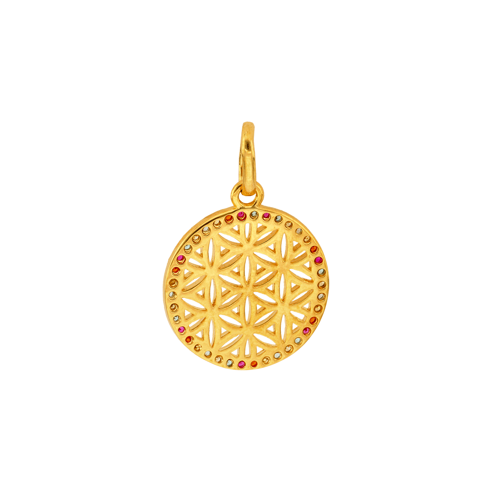 Pendentif Plaqué or fleur de vie Oxyde de Zirconium multicolores