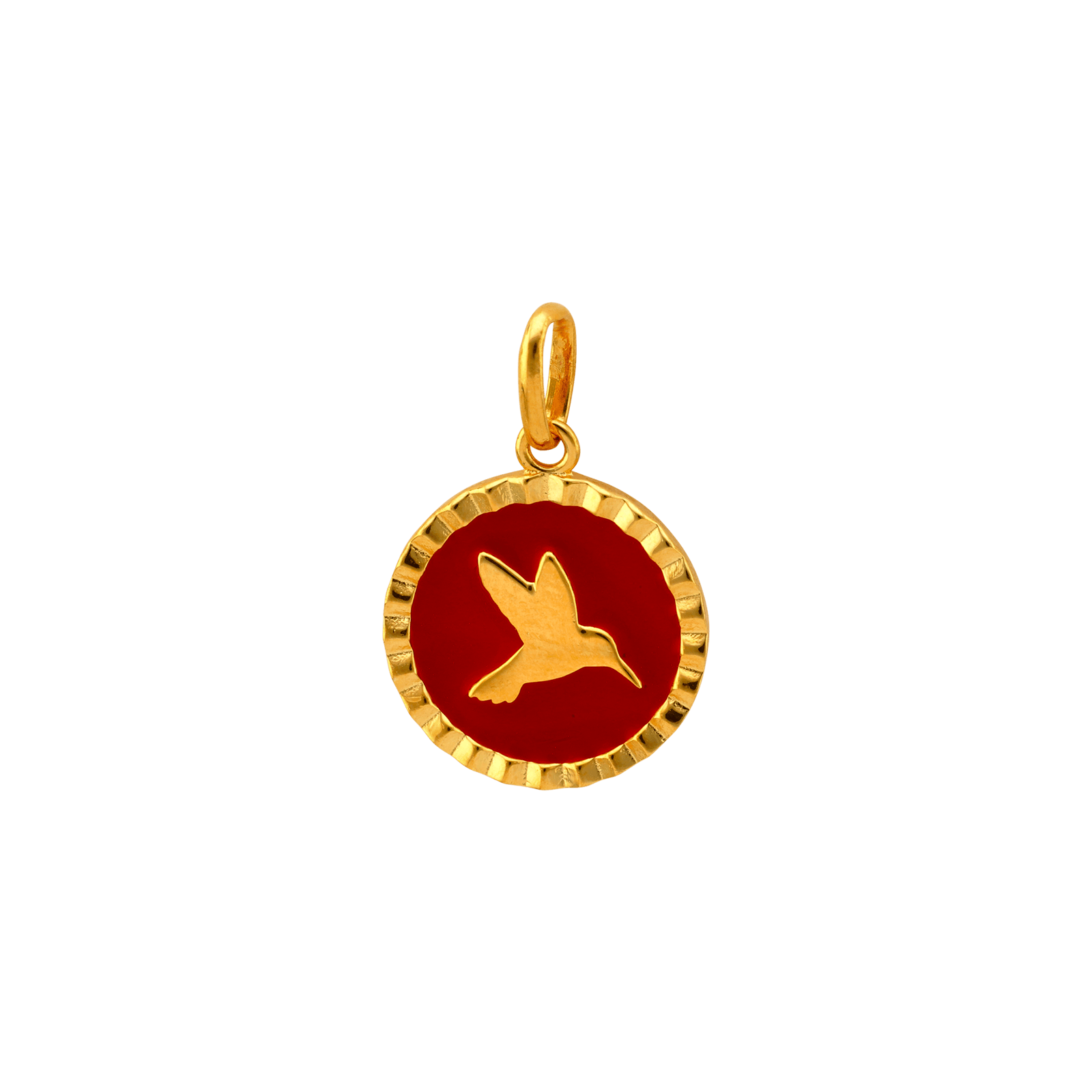 Pendentif Plaqué or Médaille Diamanté Émail rouge colibri