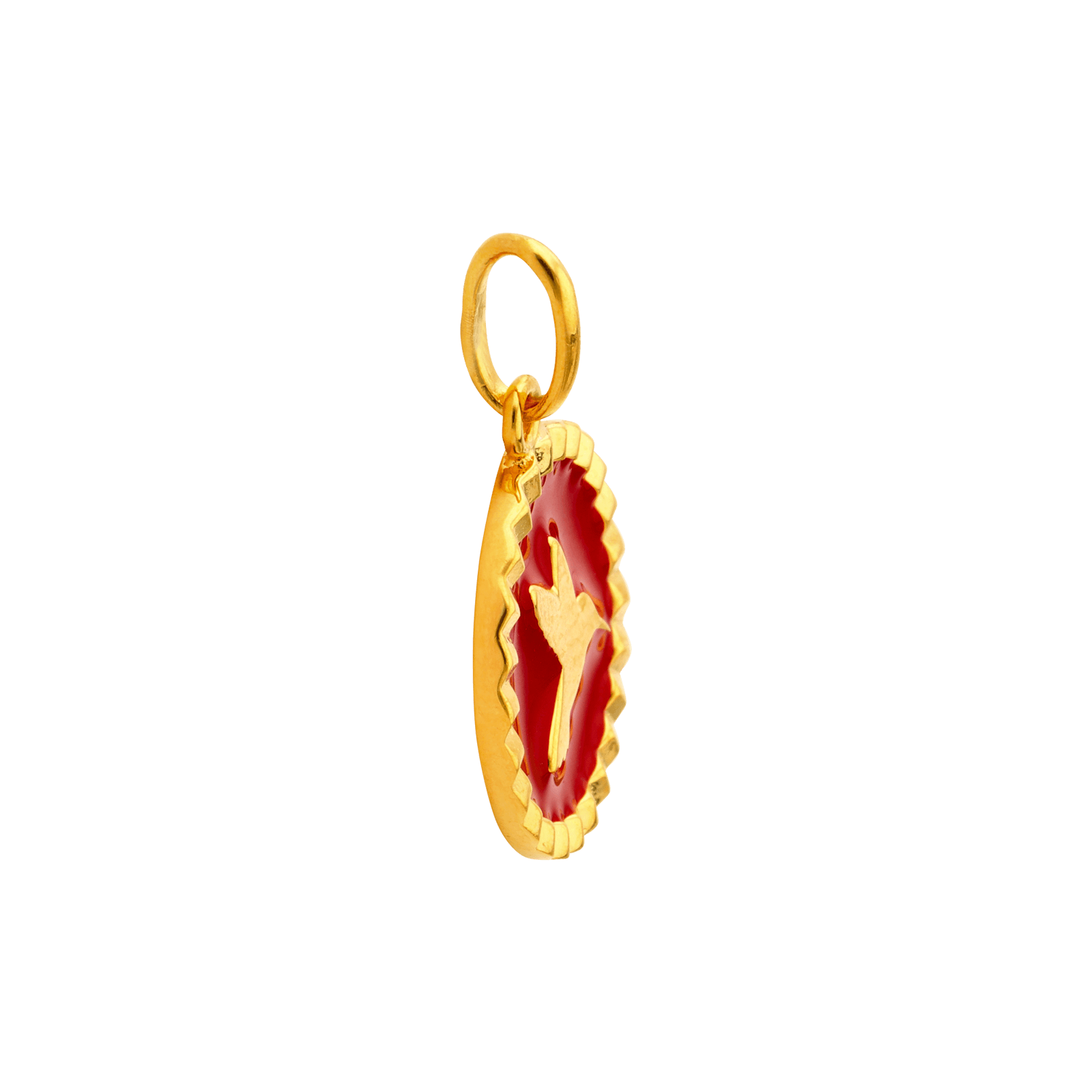 Pendentif Plaqué or Médaille Diamanté Émail rouge colibri
