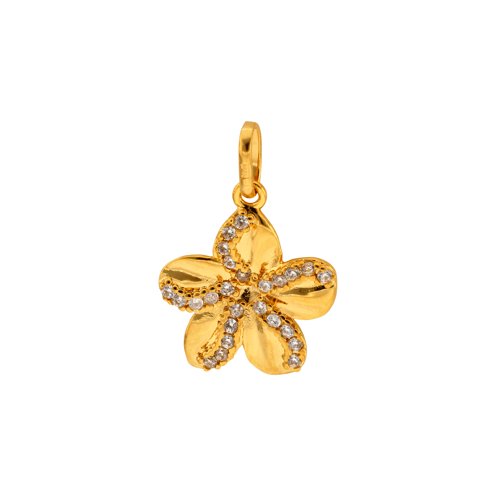 Pendentif Plaque Or fleur lisse et sertie Oxyde de Zirconium