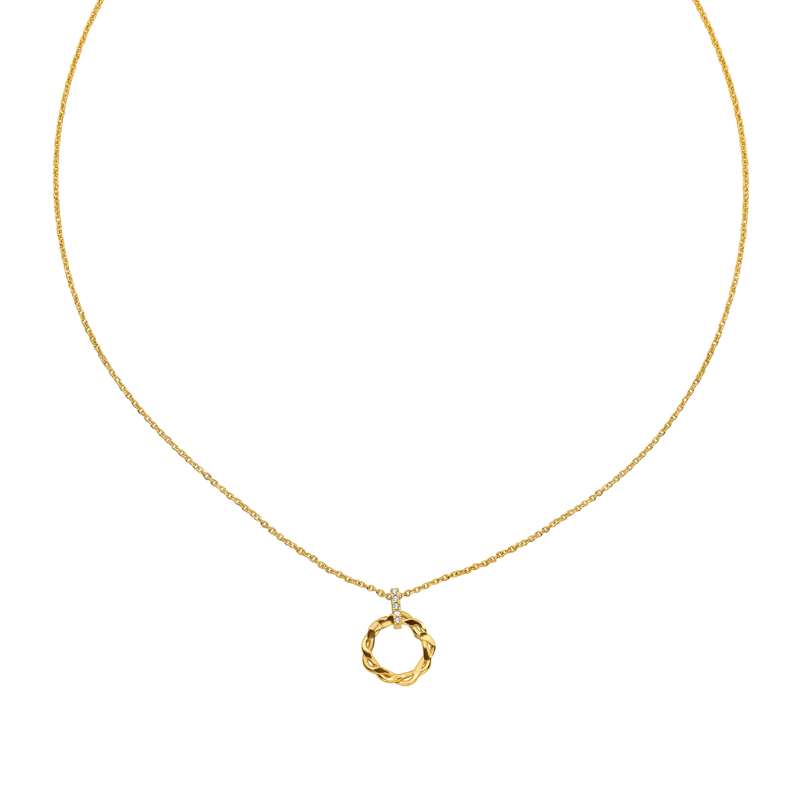 Collier Argent Doré Centre cercle Torsade et Oxyde de Zirconium serti 42 plus 3 centimètres