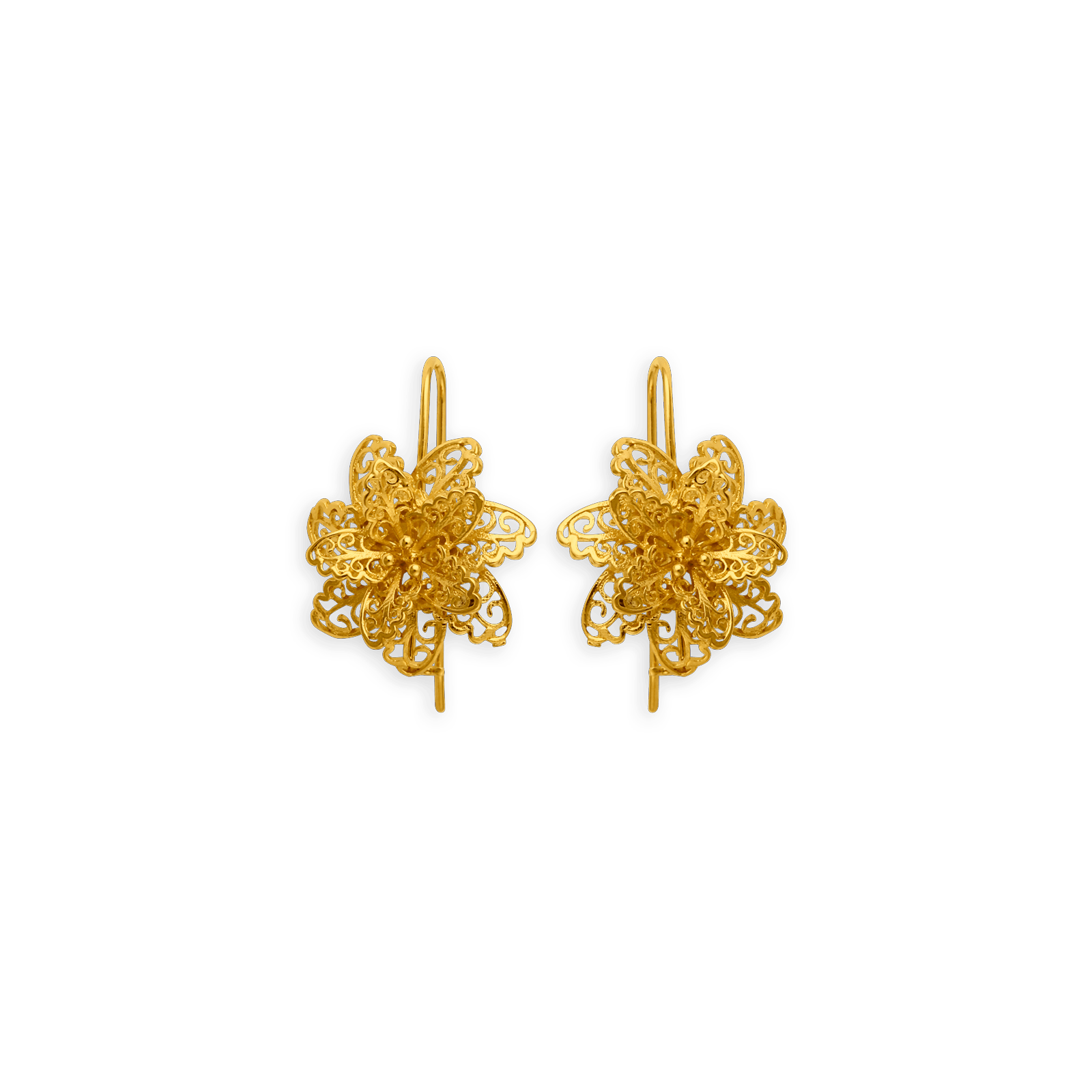 Boucles D'oreilles Plaqué Or Pendant 31mm Au Total Fleur 24mm