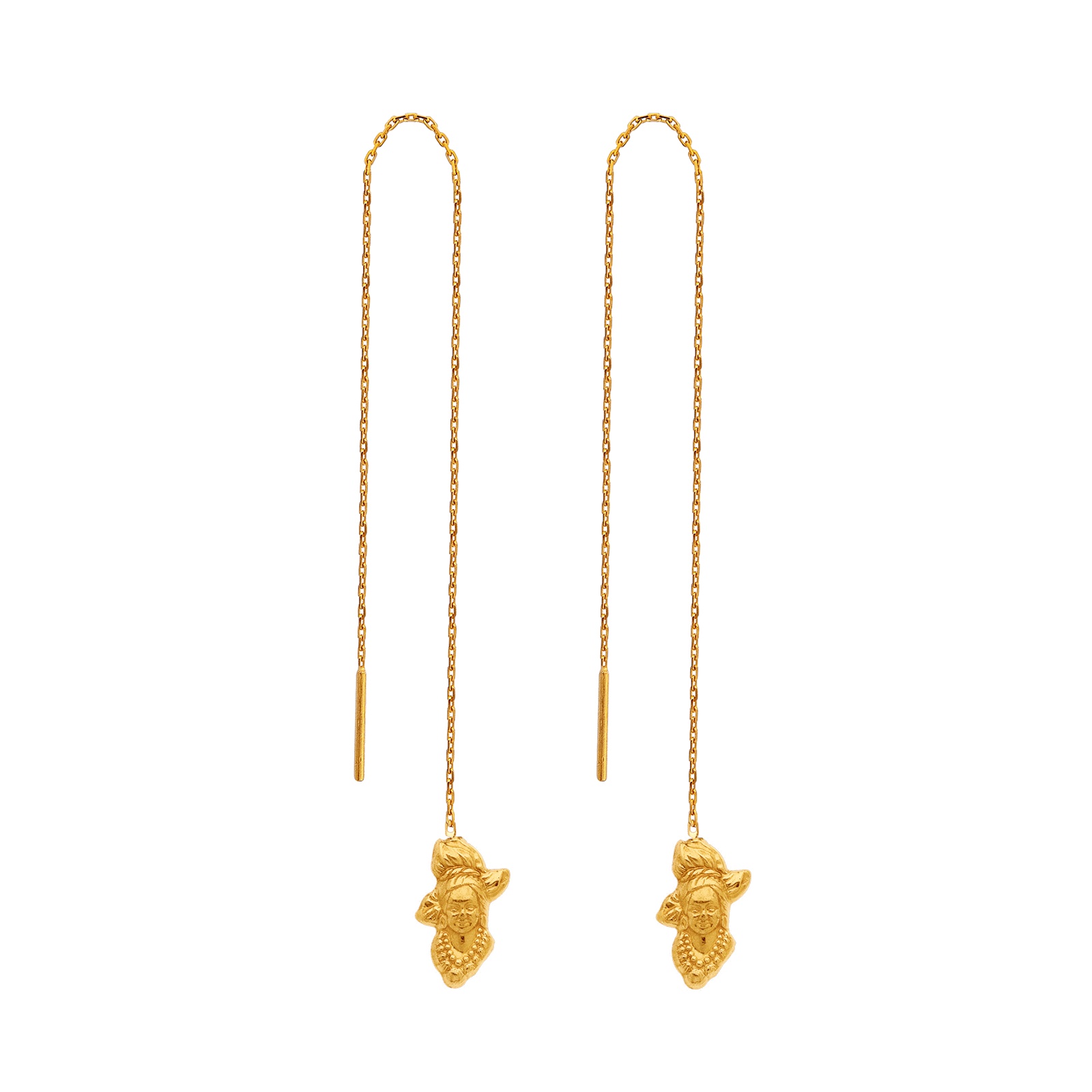 Boucles D'oreilles Plaqué Or Pendant Chaîne 110mm Au Total Tête Antillaise 10*18mm
