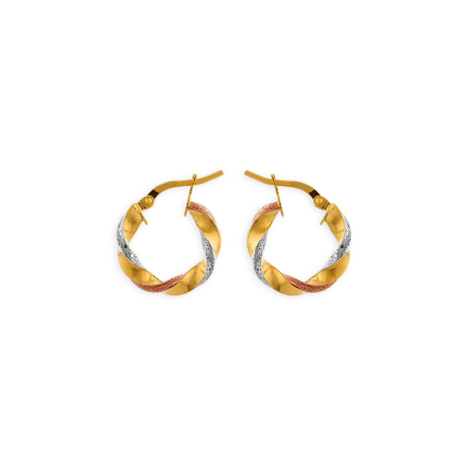 créoles or 9 carats tricolore torsadées lisses et satinées 17mm