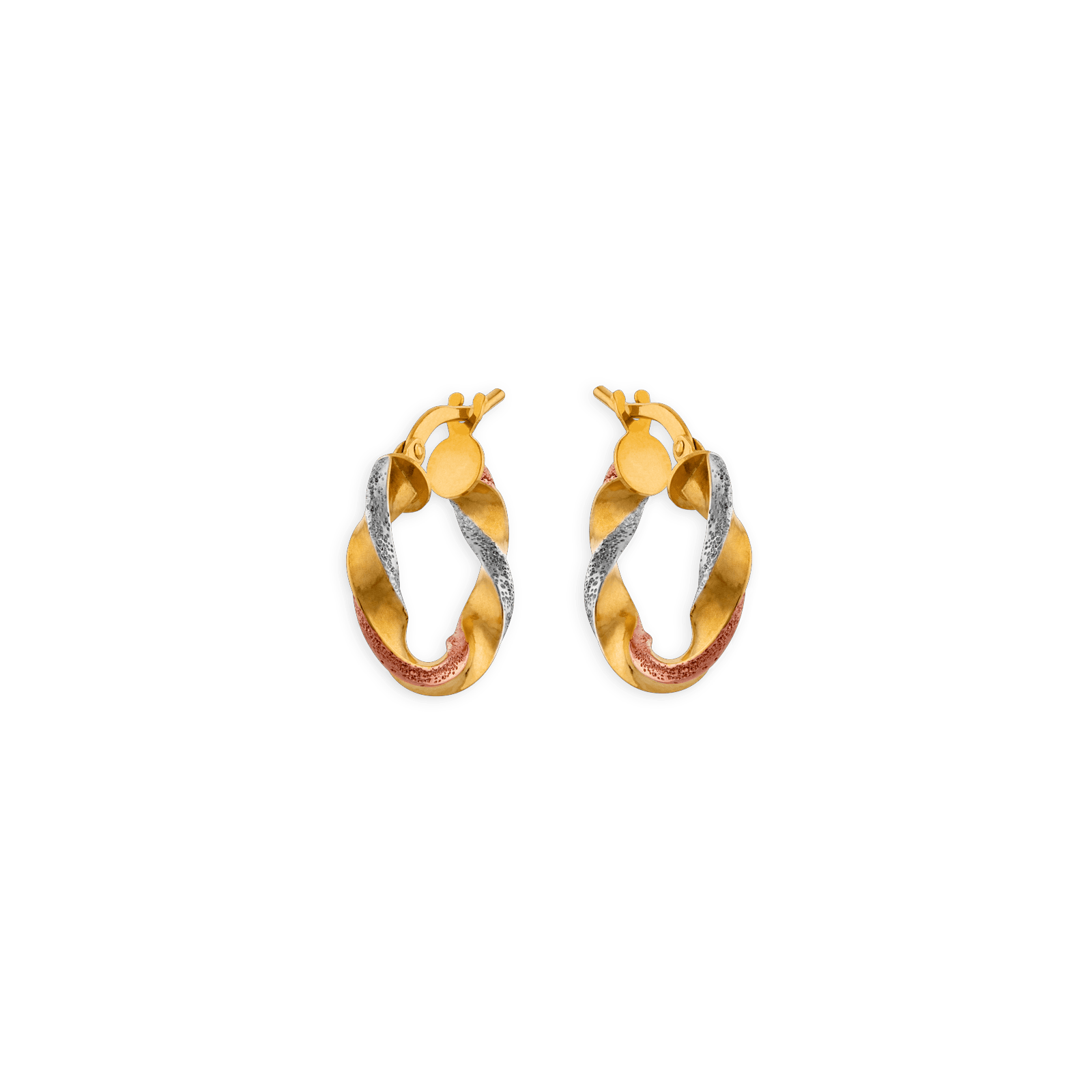 créoles or 9 carats tricolores torsadées lisses et satinées 20mm