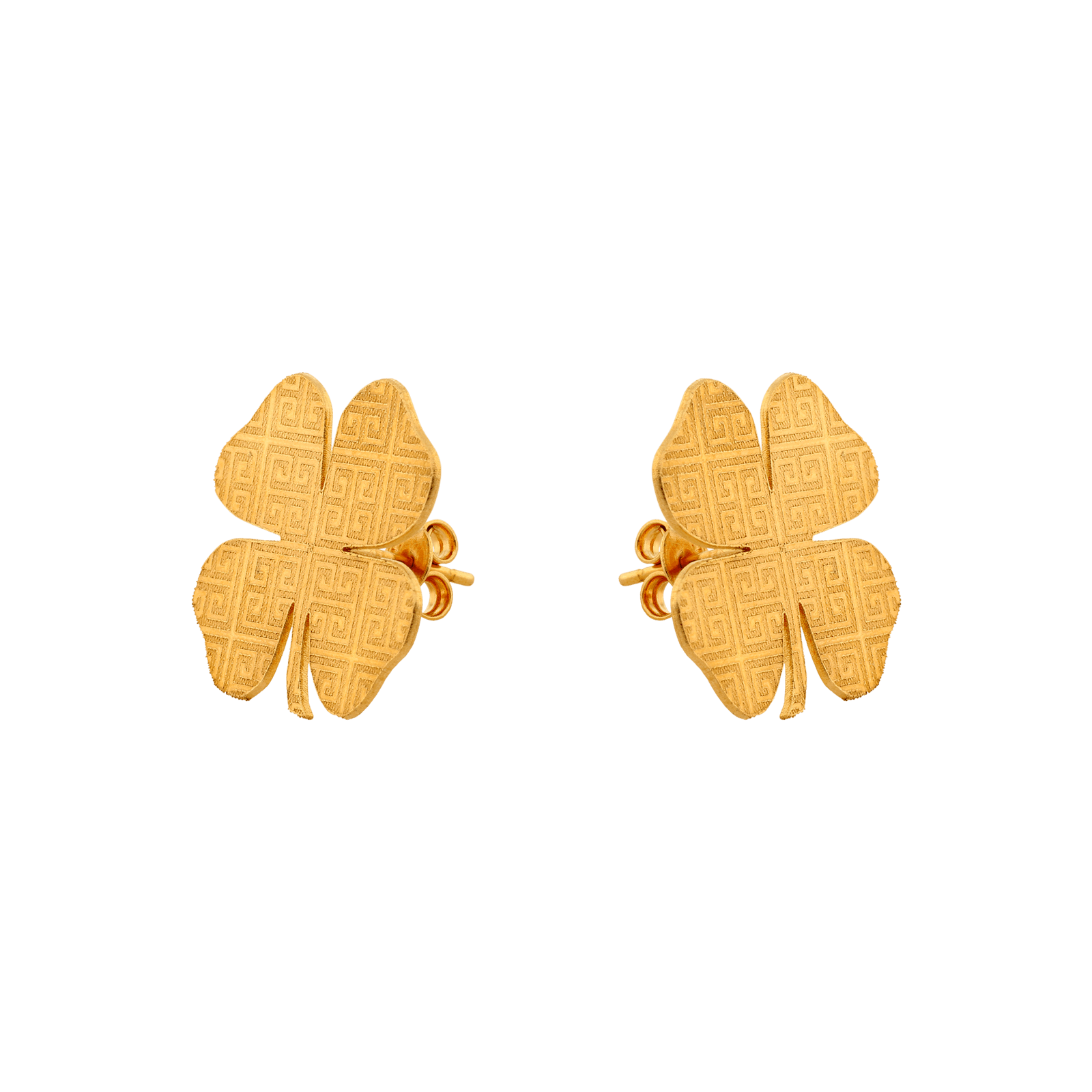 Boucles d’oreilles puces trèfle 2 × 2 cm en plaqué or, élégantes et lumineuses. Symbole de chance, elles apportent une touche raffinée et intemporelle à toutes les tenues.