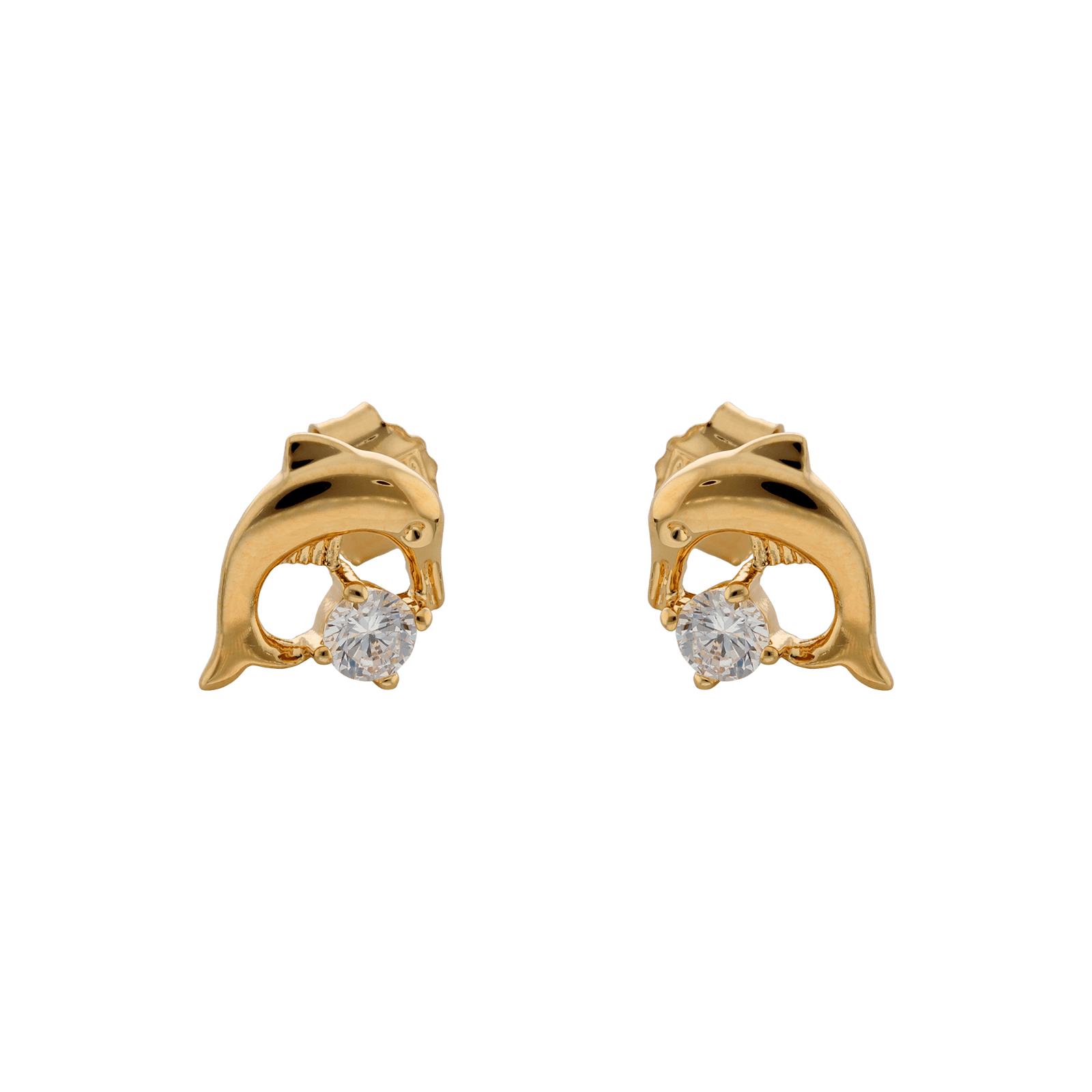 Boucles d'Oreilles Plaqué or dauphin Oxyde blanc