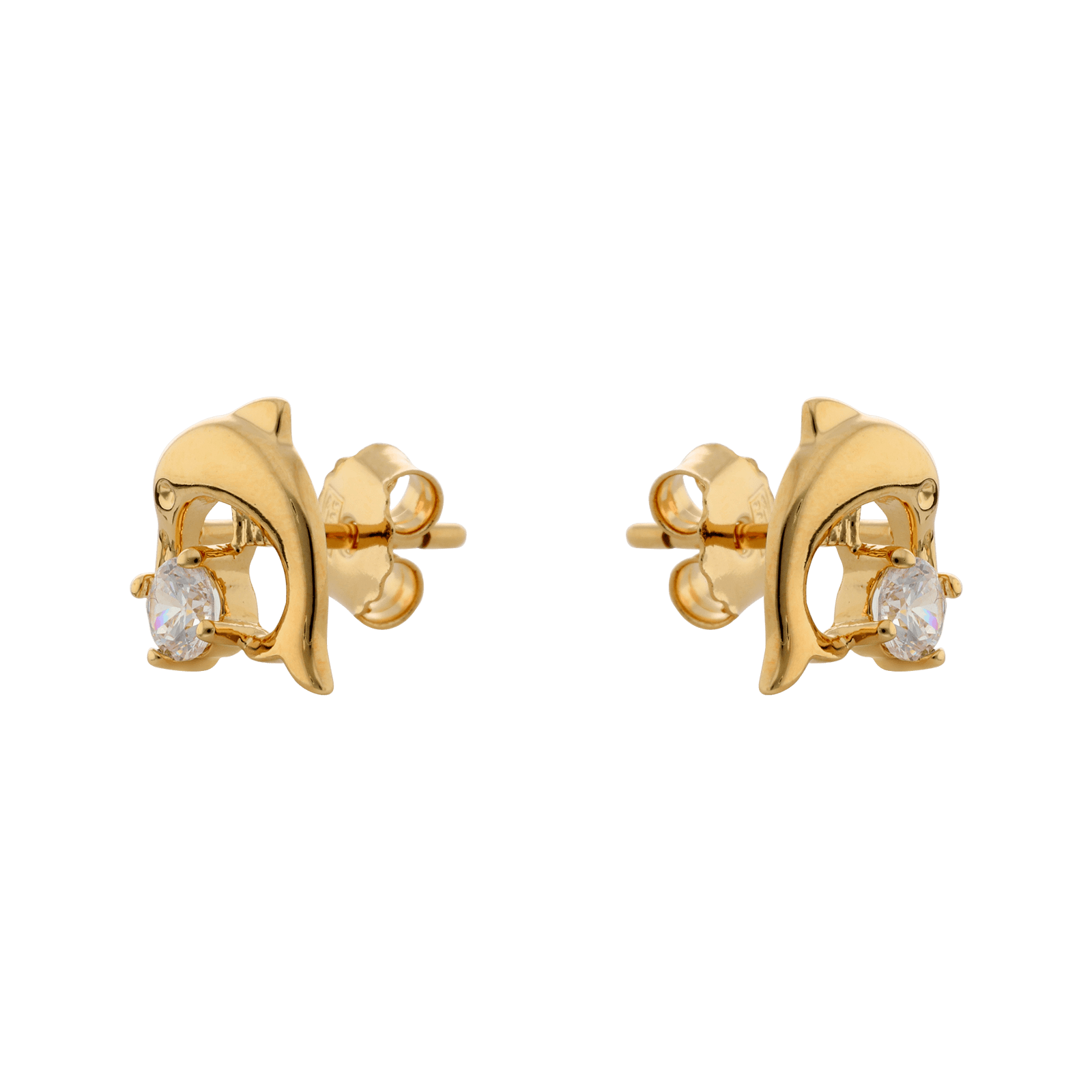 Boucles d'Oreilles Plaqué or dauphin Oxyde blanc