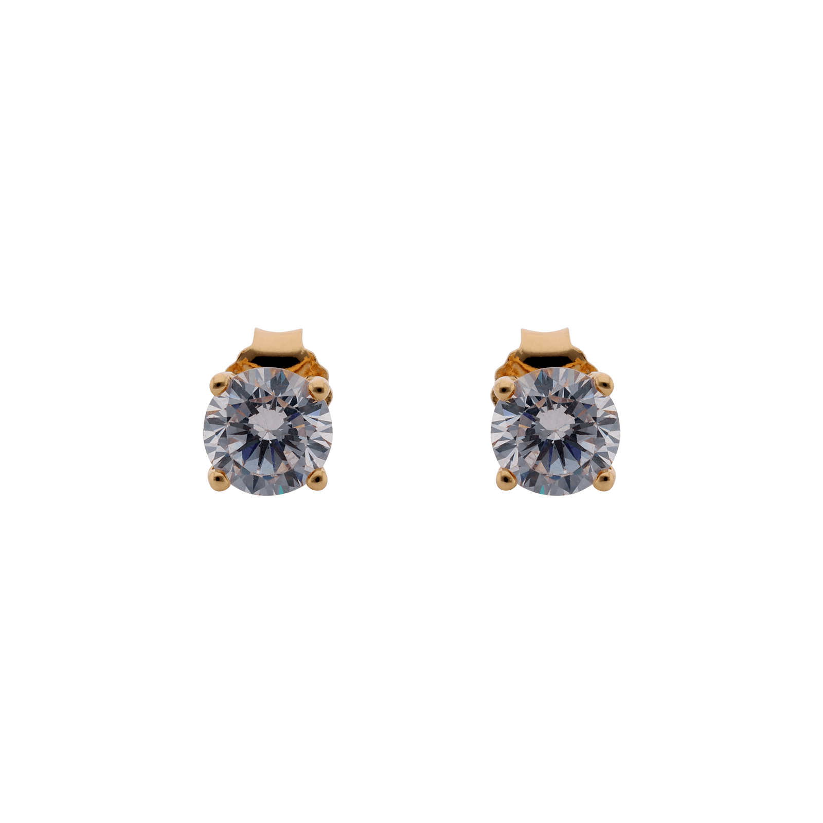 Boucles d'Oreilles Plaqué or Oxyde blanc rond six millimètres quatre griffes
