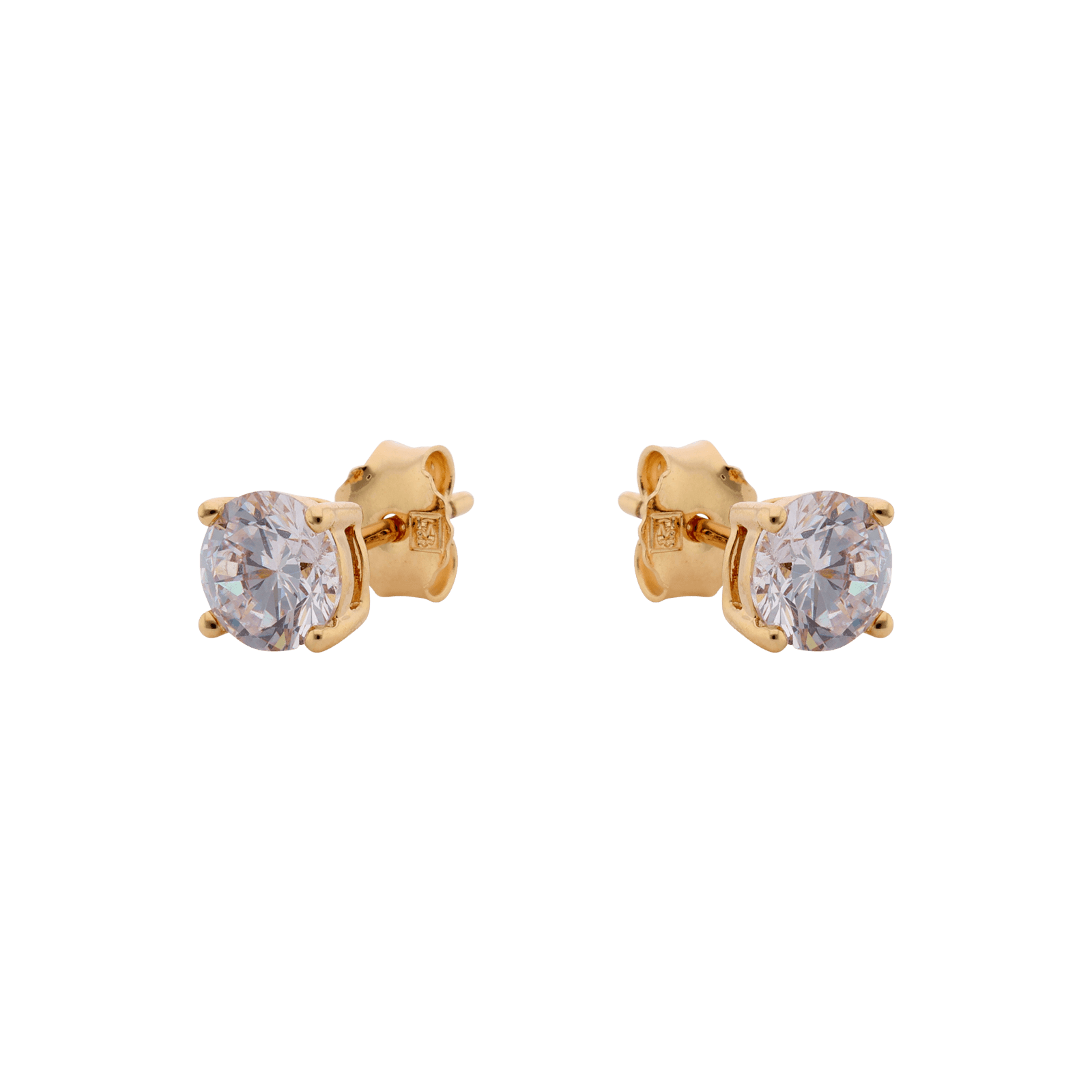 Boucles d'Oreilles Plaqué or Oxyde blanc rond six millimètres quatre griffes
