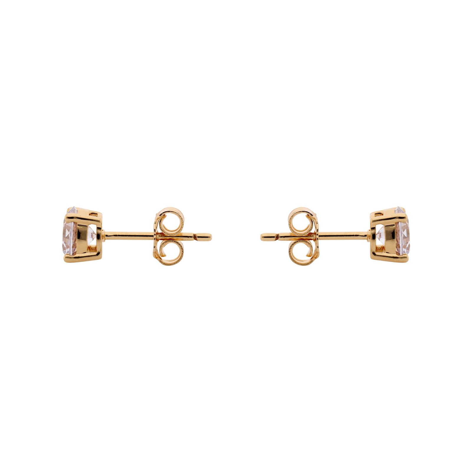 Boucles d'Oreilles Plaqué or Oxyde blanc rond six millimètres quatre griffes