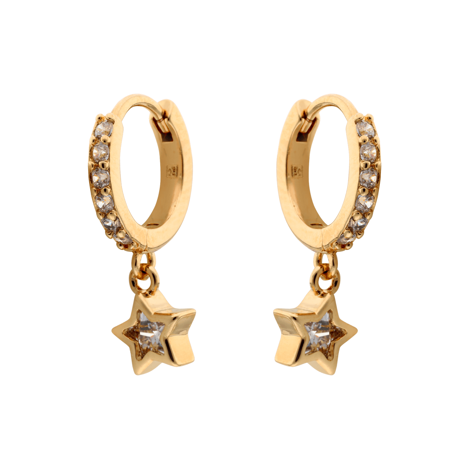 Boucles d'Oreilles Plaqué or Créole plus étoile Oxydes blancs