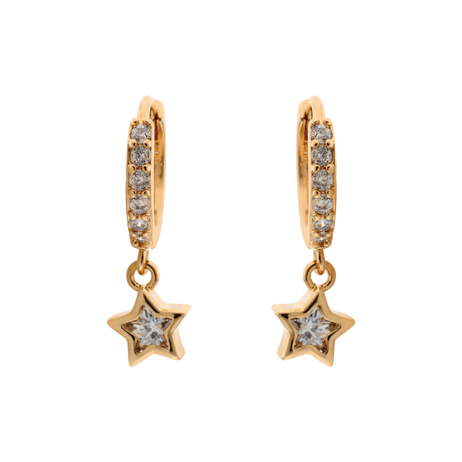 Boucles d'Oreilles Plaqué or Créole plus étoile Oxydes blancs