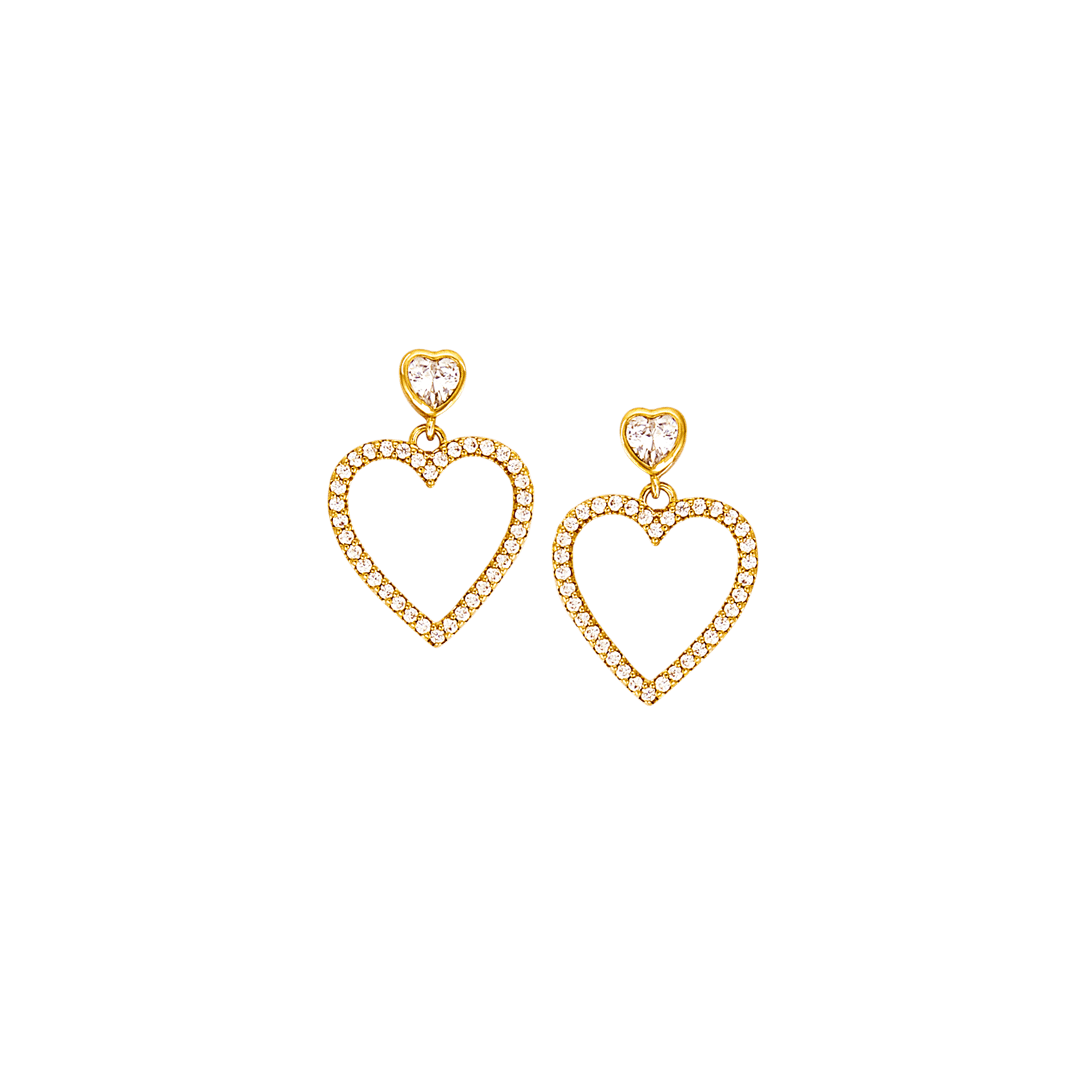 boucles d'oreilles plaqué or coeur évidé plus pendante oxydes