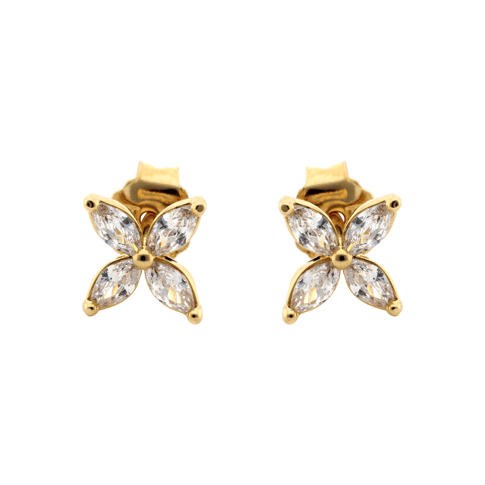 Boucles d'Oreilles Plaqué or puce fleur Oxydes blancs serti