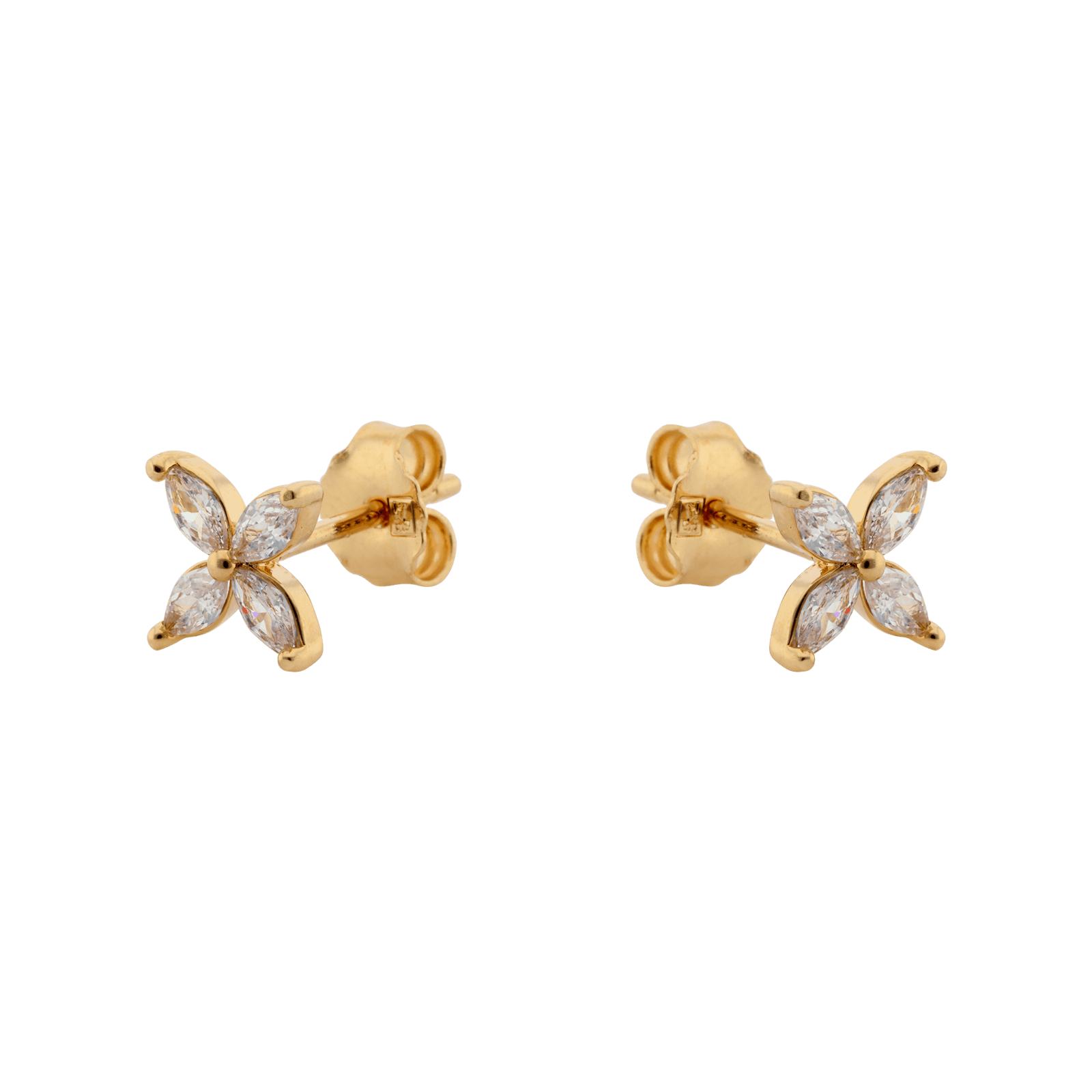 Boucles d'Oreilles Plaqué or puce fleur Oxydes blancs serti