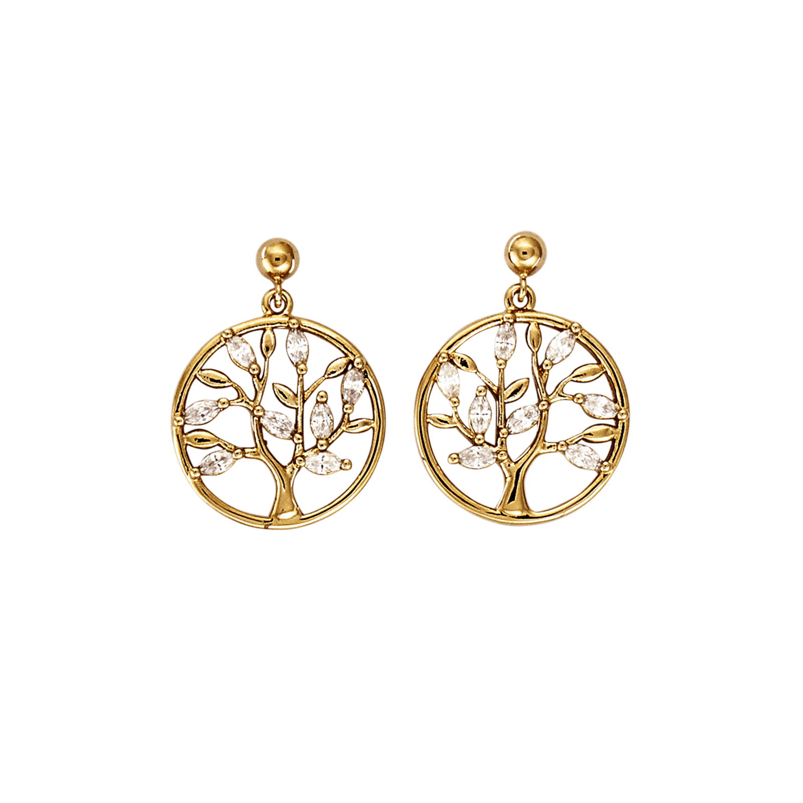 Boucles d'Oreilles Plaqué or pendante cercle plus arbre de vie Oxydes