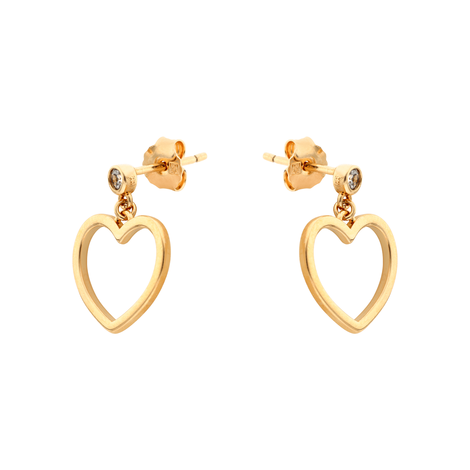 Boucles d'Oreilles Plaqué or pendante coeur évidé Lisse plus puce