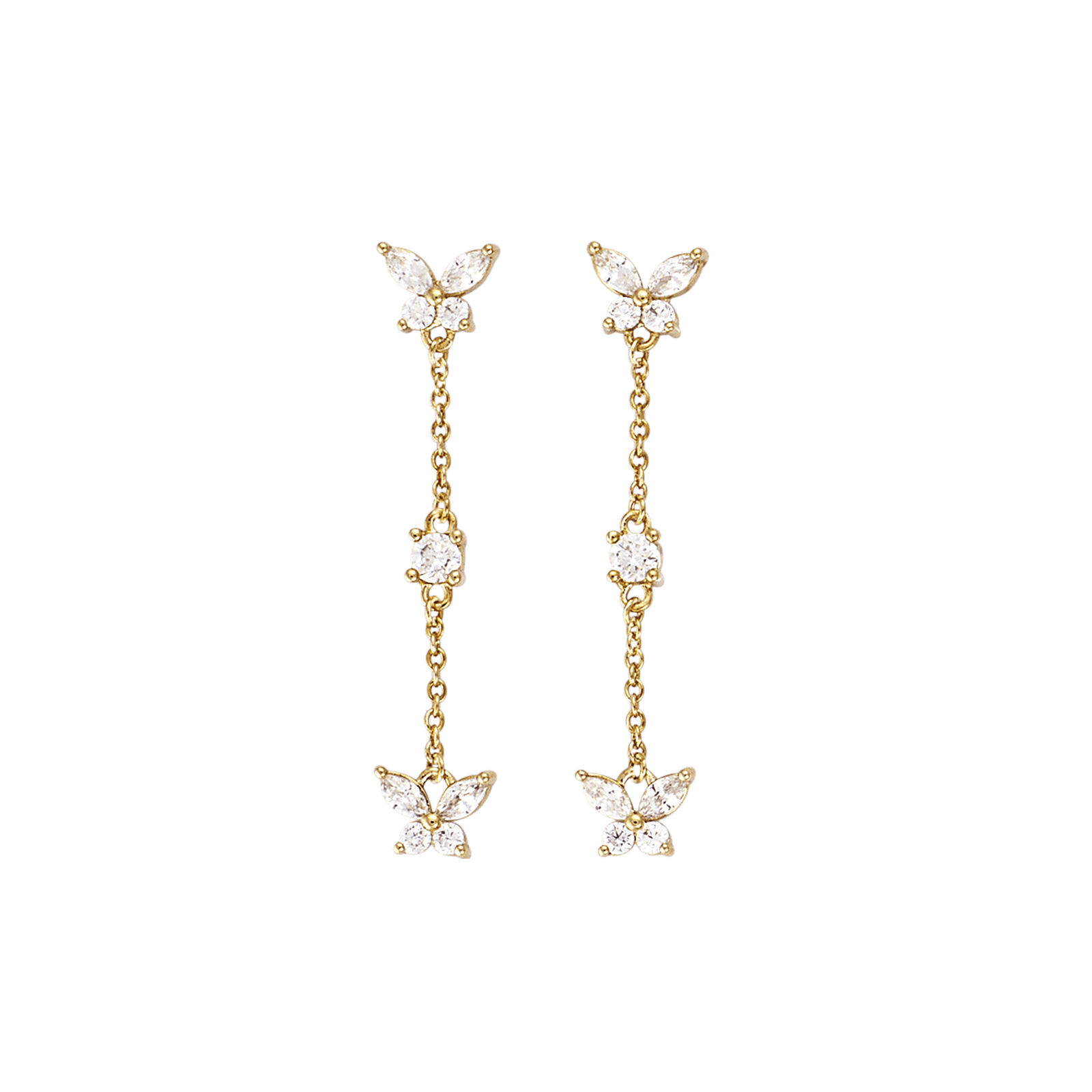 Plaqué or pendante forme papillons oxydes blancs