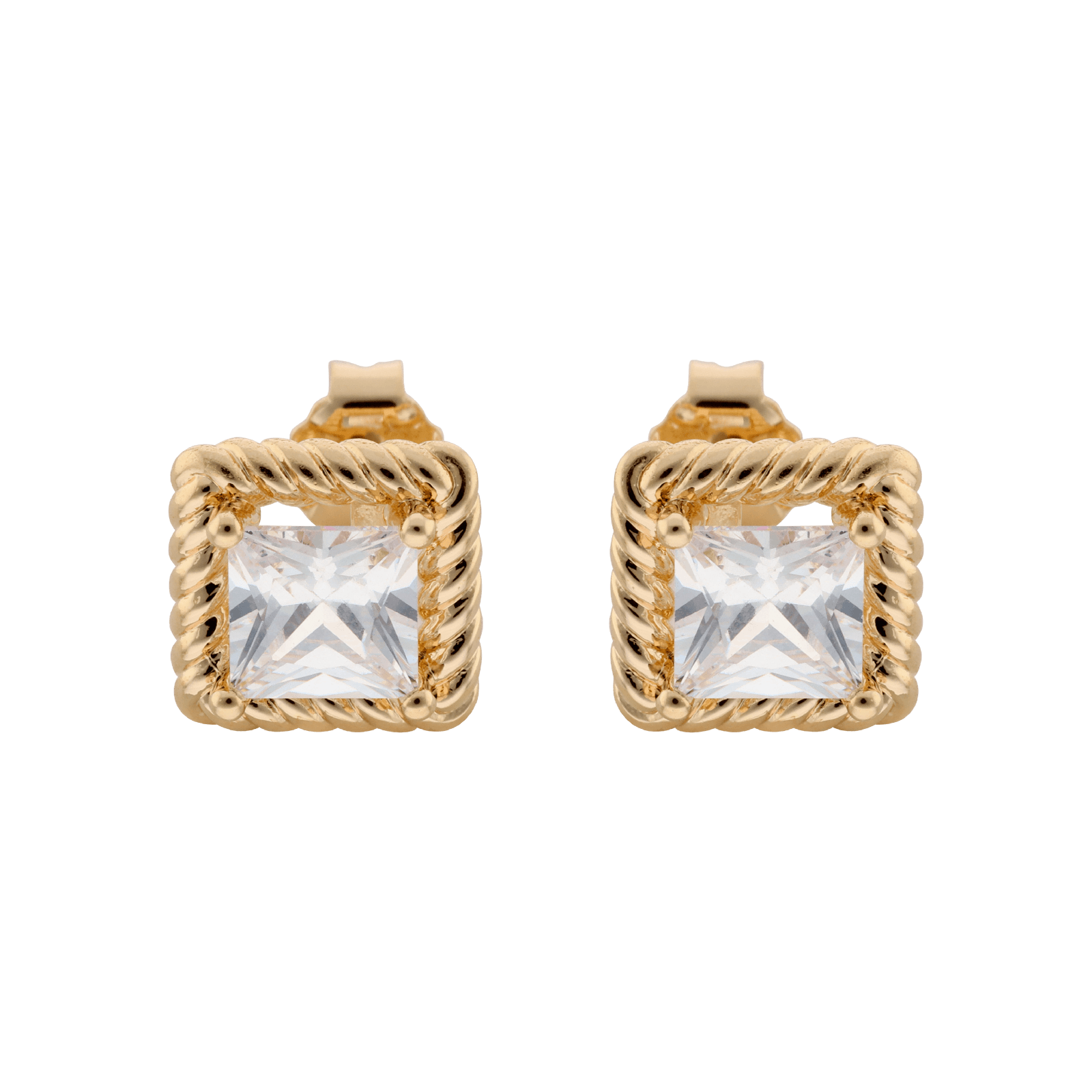 Boucles d'Oreilles Plaqué or puce forme carrée Oxyde blanc