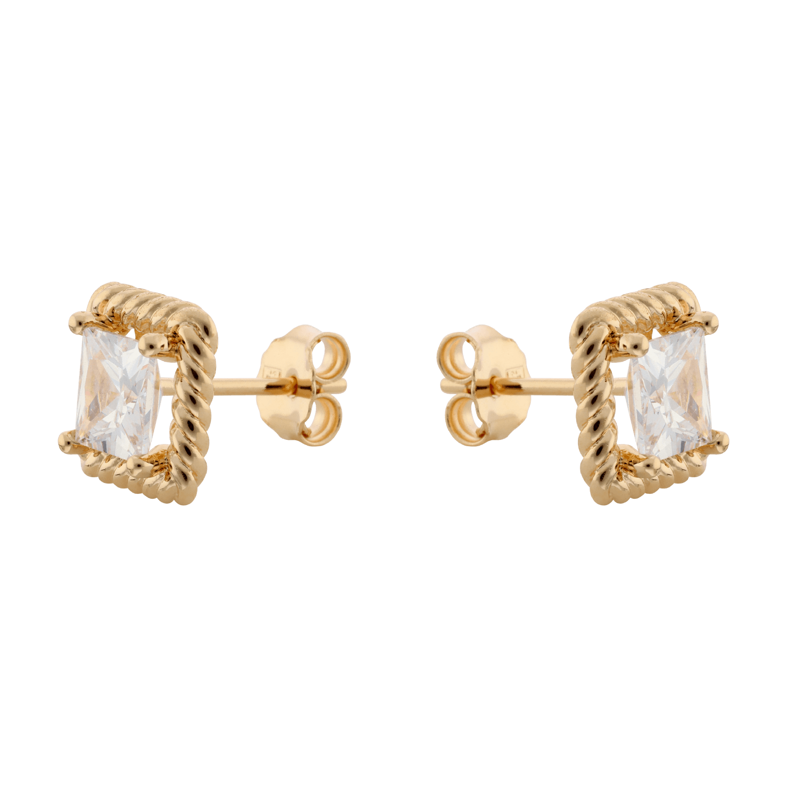 Boucles d'Oreilles Plaqué or puce forme carrée Oxyde blanc