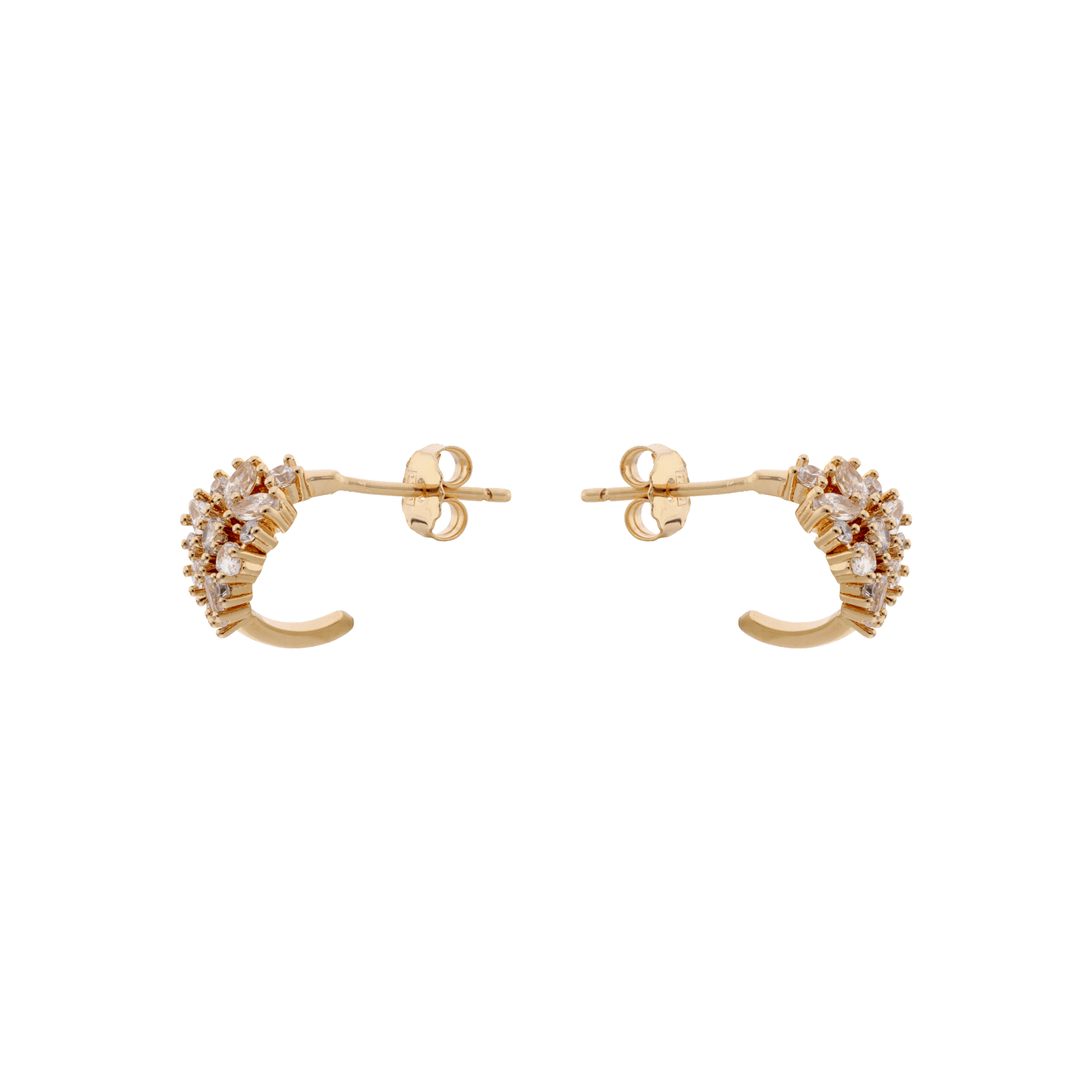Boucles d'Oreilles Plaqué or Demi Créole Pavage Oxydes blancs Serti griffes