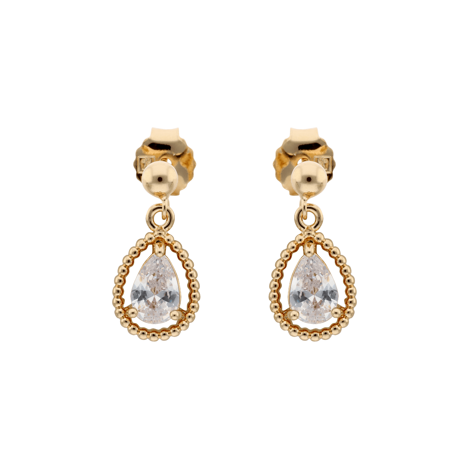 Boucles d'Oreilles Plaqué or goutte Oxyde blanc Entourage boules