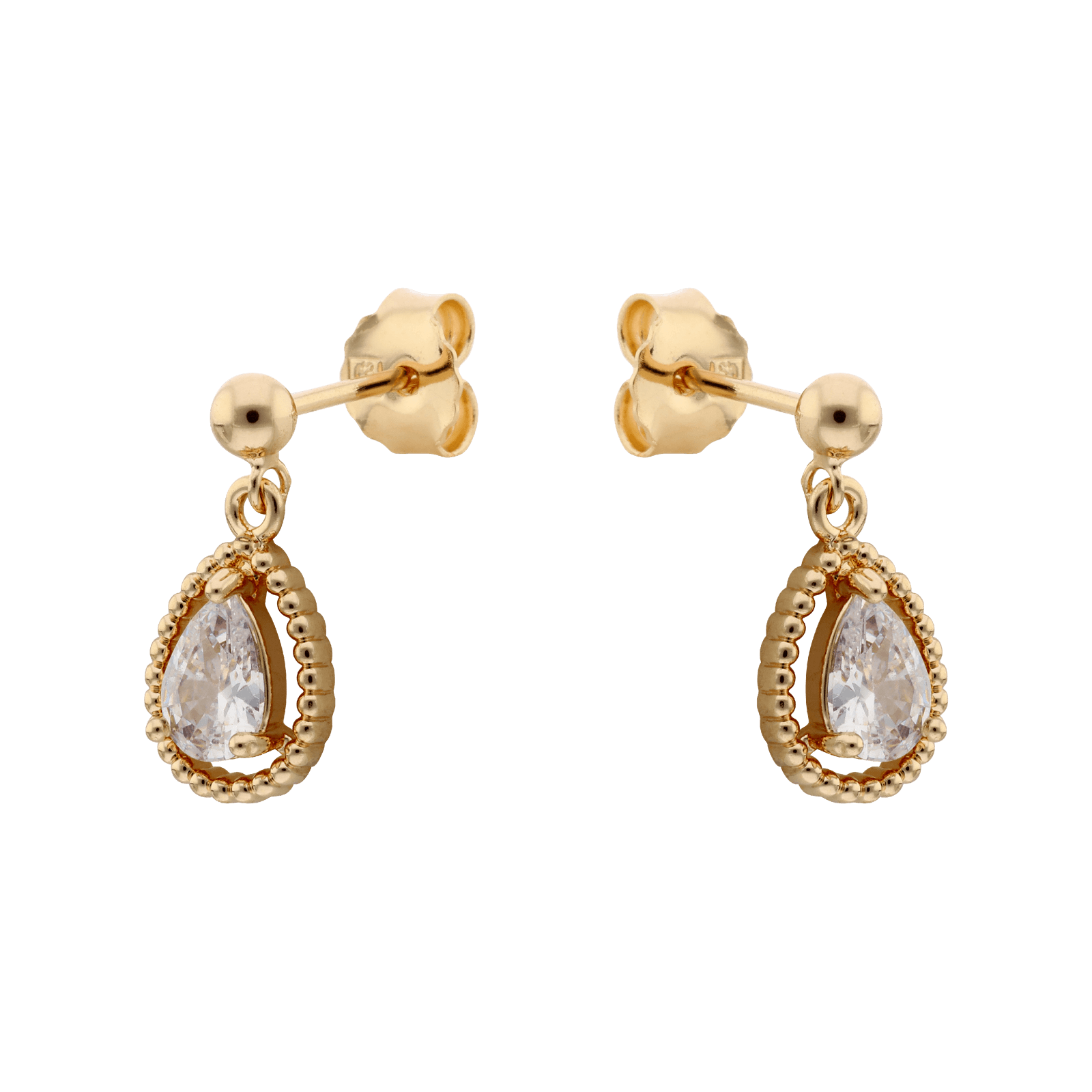 Boucles d'Oreilles Plaqué or goutte Oxyde blanc Entourage boules