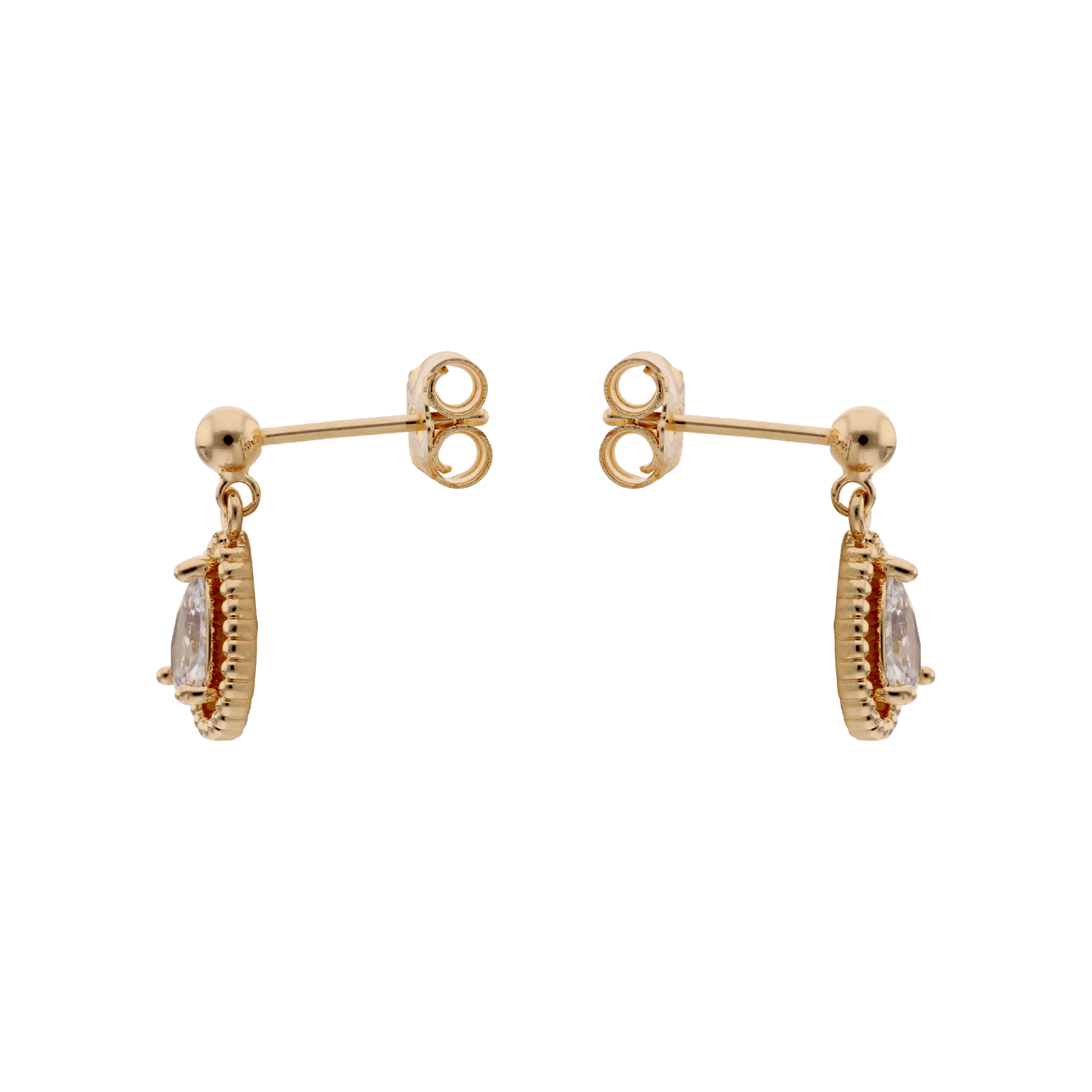 Boucles d'Oreilles Plaqué or goutte Oxyde blanc Entourage boules