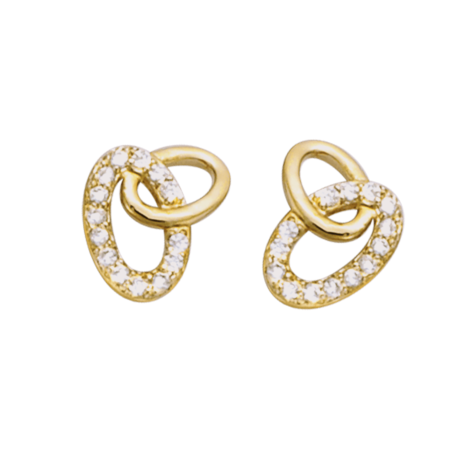 Boucles d'Oreilles Plaqué or deux ovales entremelés oxydes blancs