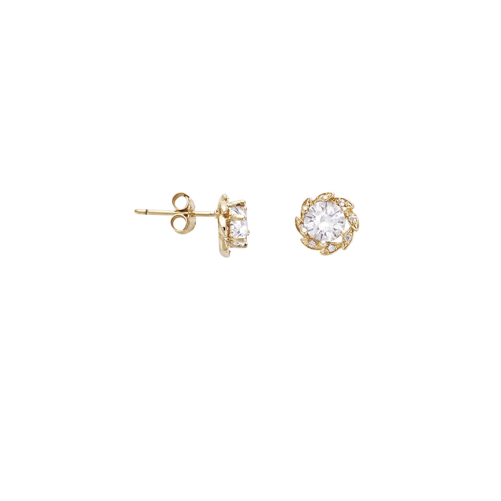 Boucles d'Oreilles Plaqué or halo scintillant entourage dentelle Zirconia Cubique