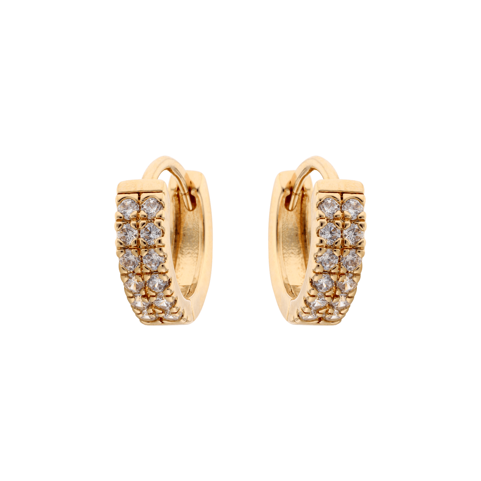 Boucles d'Oreilles Plaqué or Créole 12 millimètres double rangs pavé Zirconia Cubique