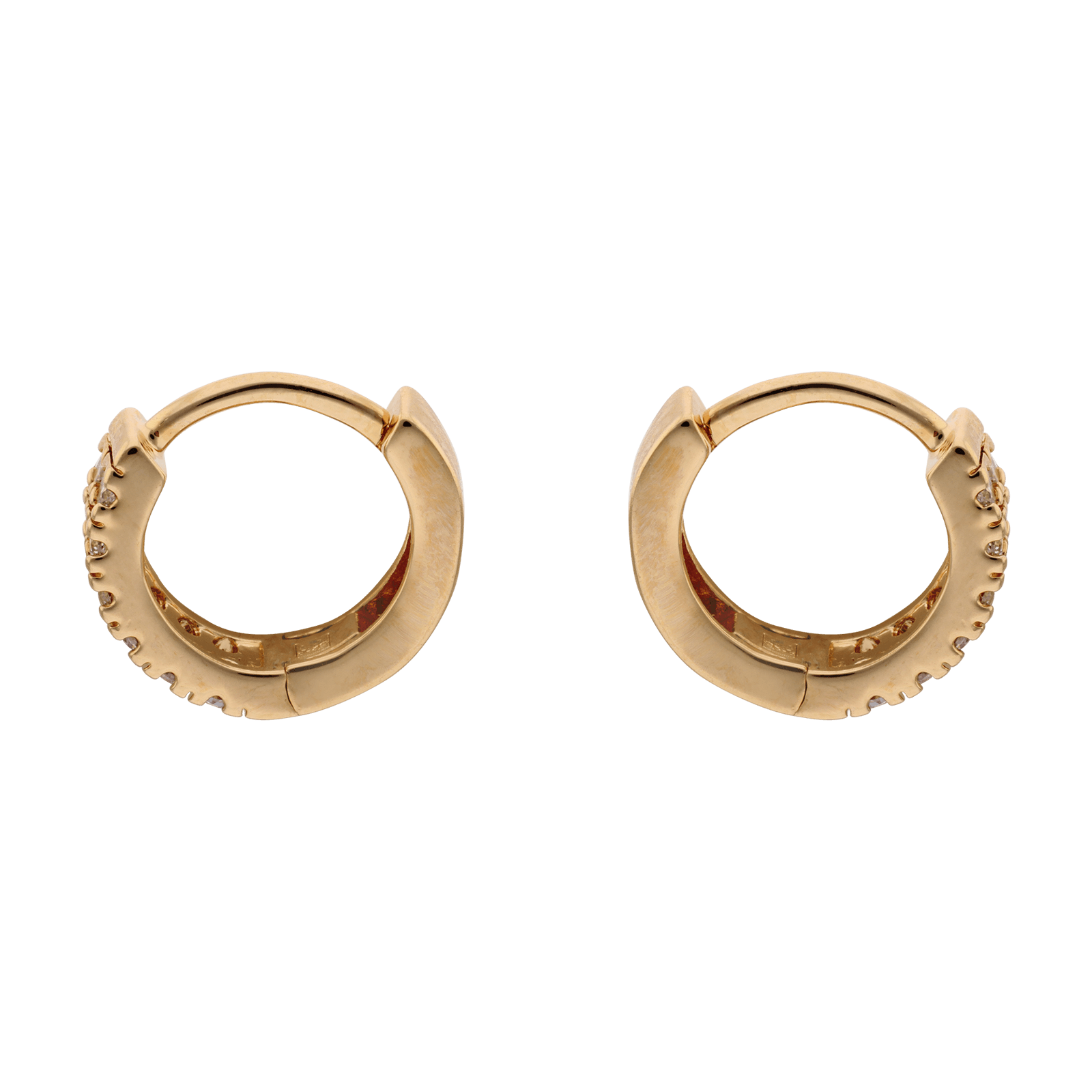 Boucles d'Oreilles Plaqué or Créole 12 millimètres double rangs pavé Zirconia Cubique