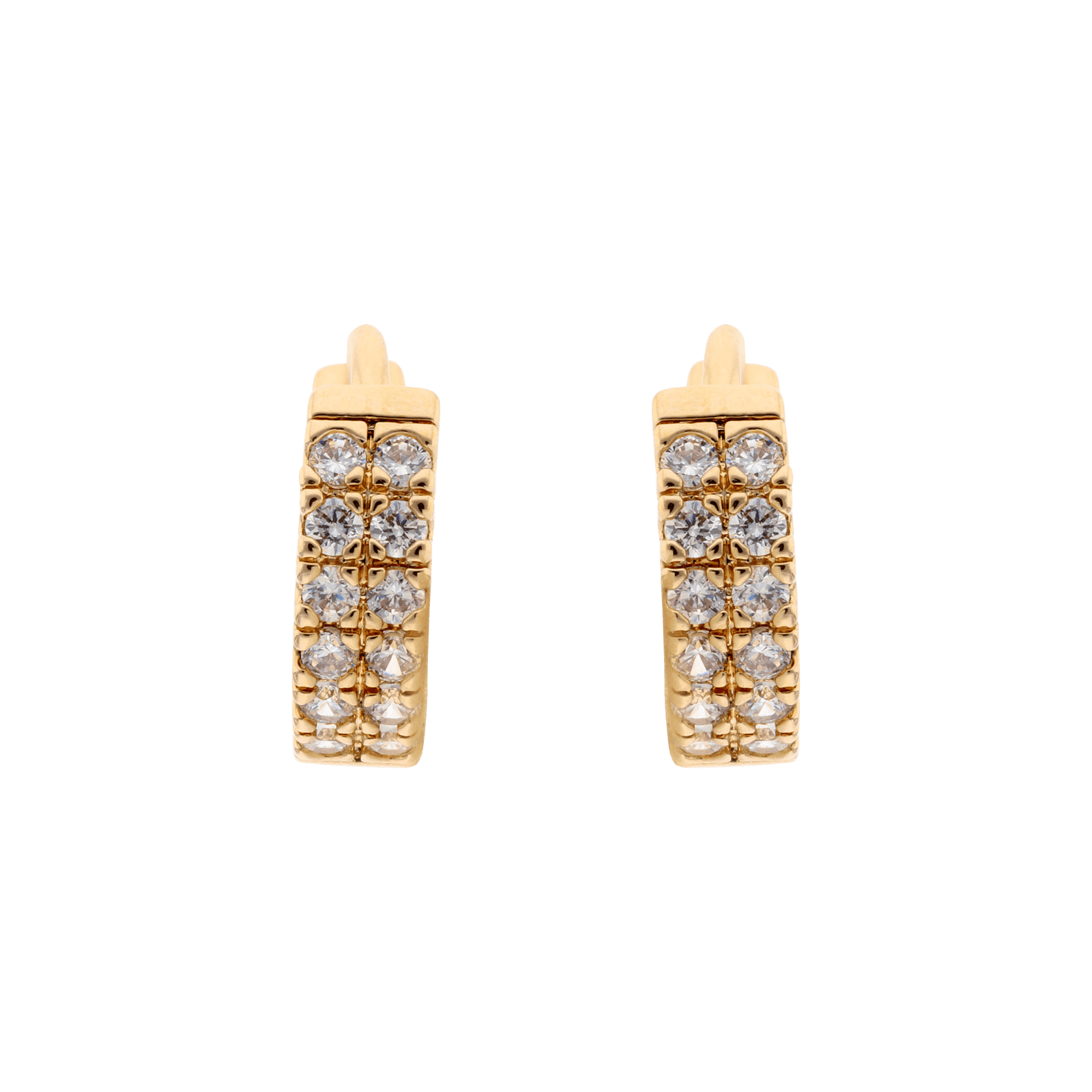 Boucles d'Oreilles Plaqué or Créole 12 millimètres double rangs pavé Zirconia Cubique