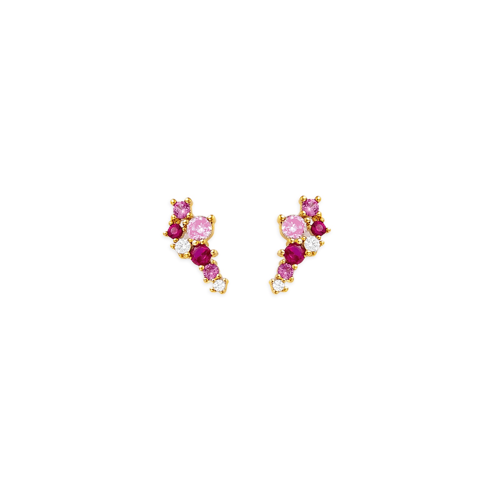 Boucles d'Oreilles Plaqué or cluster tons fuschias et roses plus Zirconia Cubique
