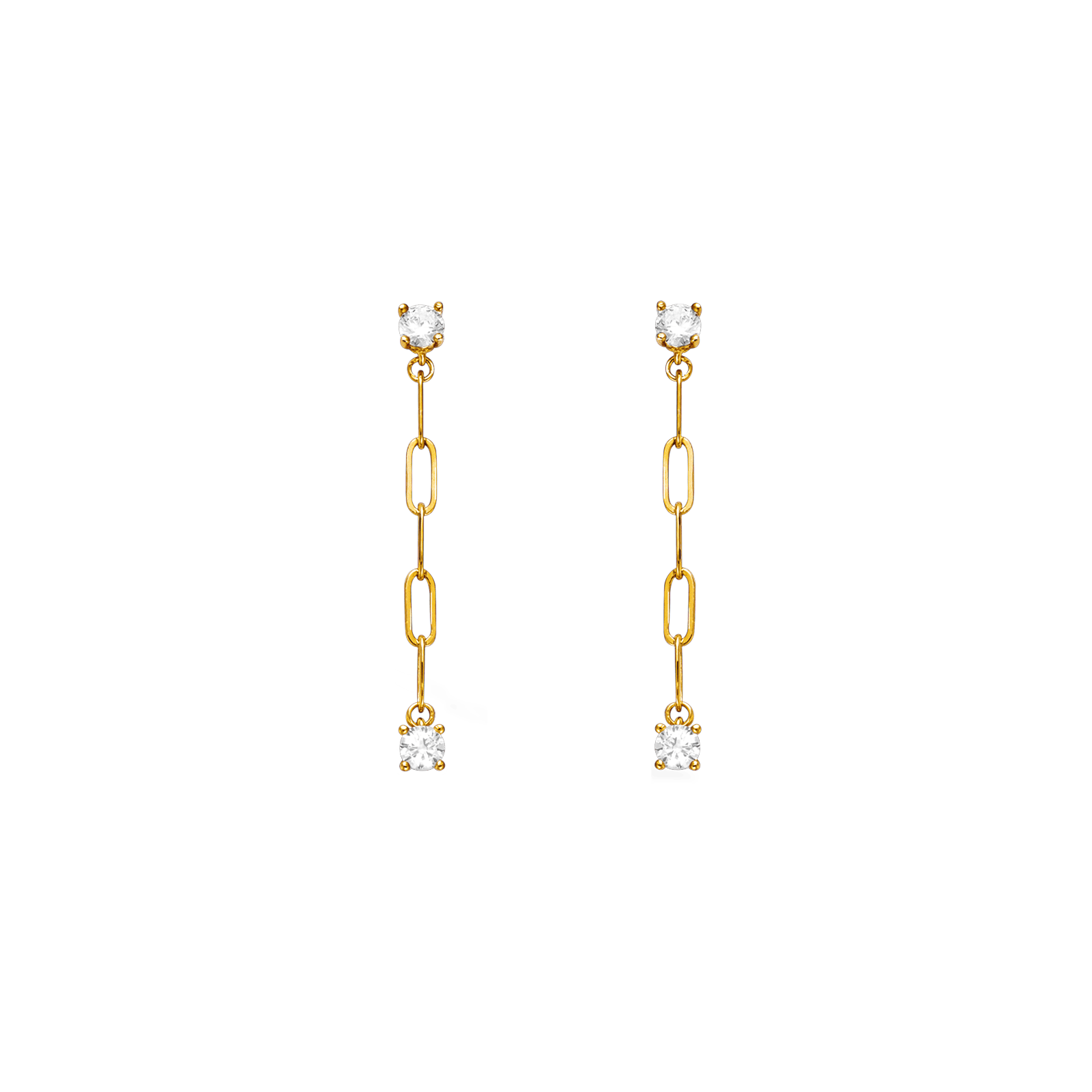 Boucles D'oreilles Plaqué Or Pendant 40mm Chaîne 3mm Zirconium 4mm