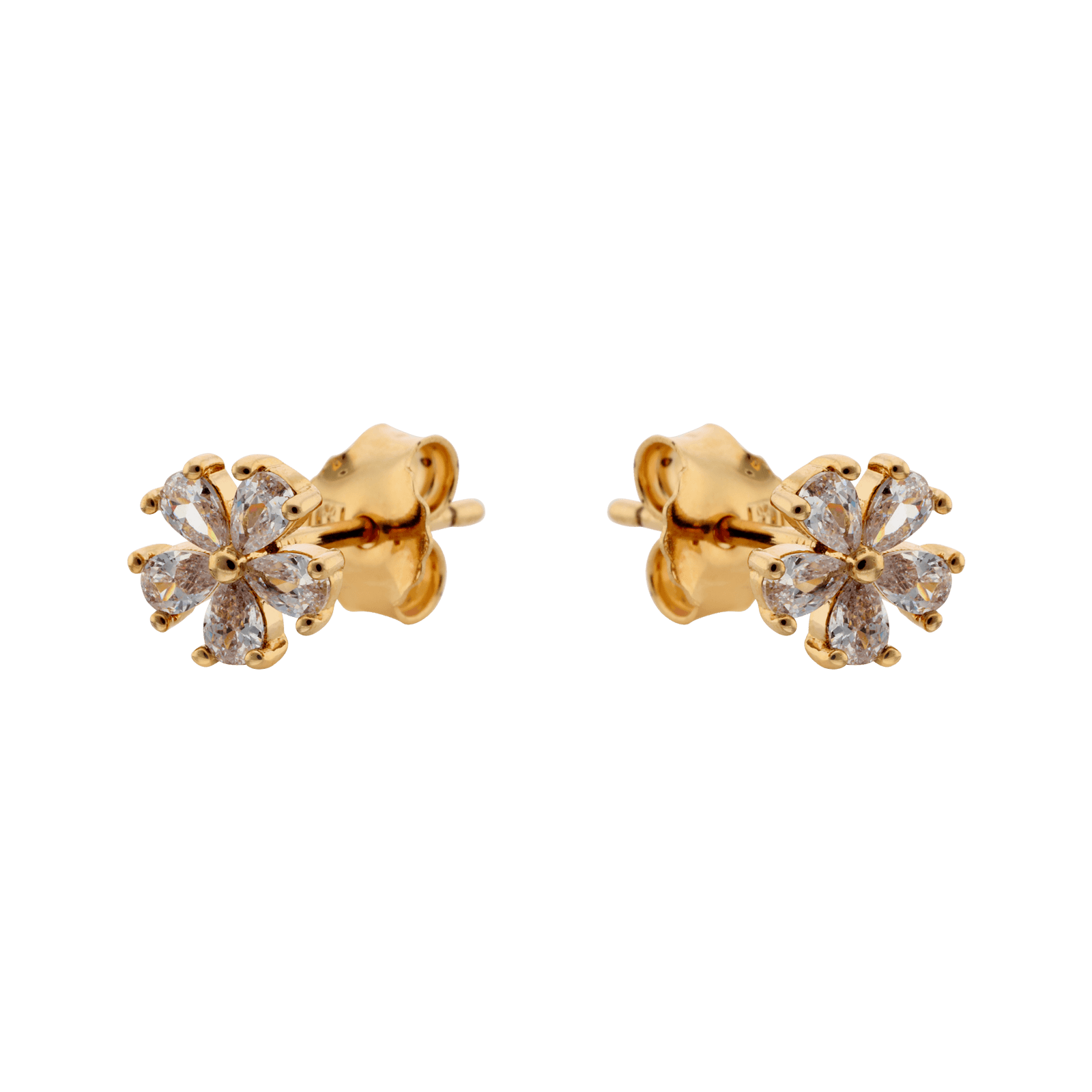 Boucles d'Oreilles Plaqué or fleur Oxydes blancs serti griffes