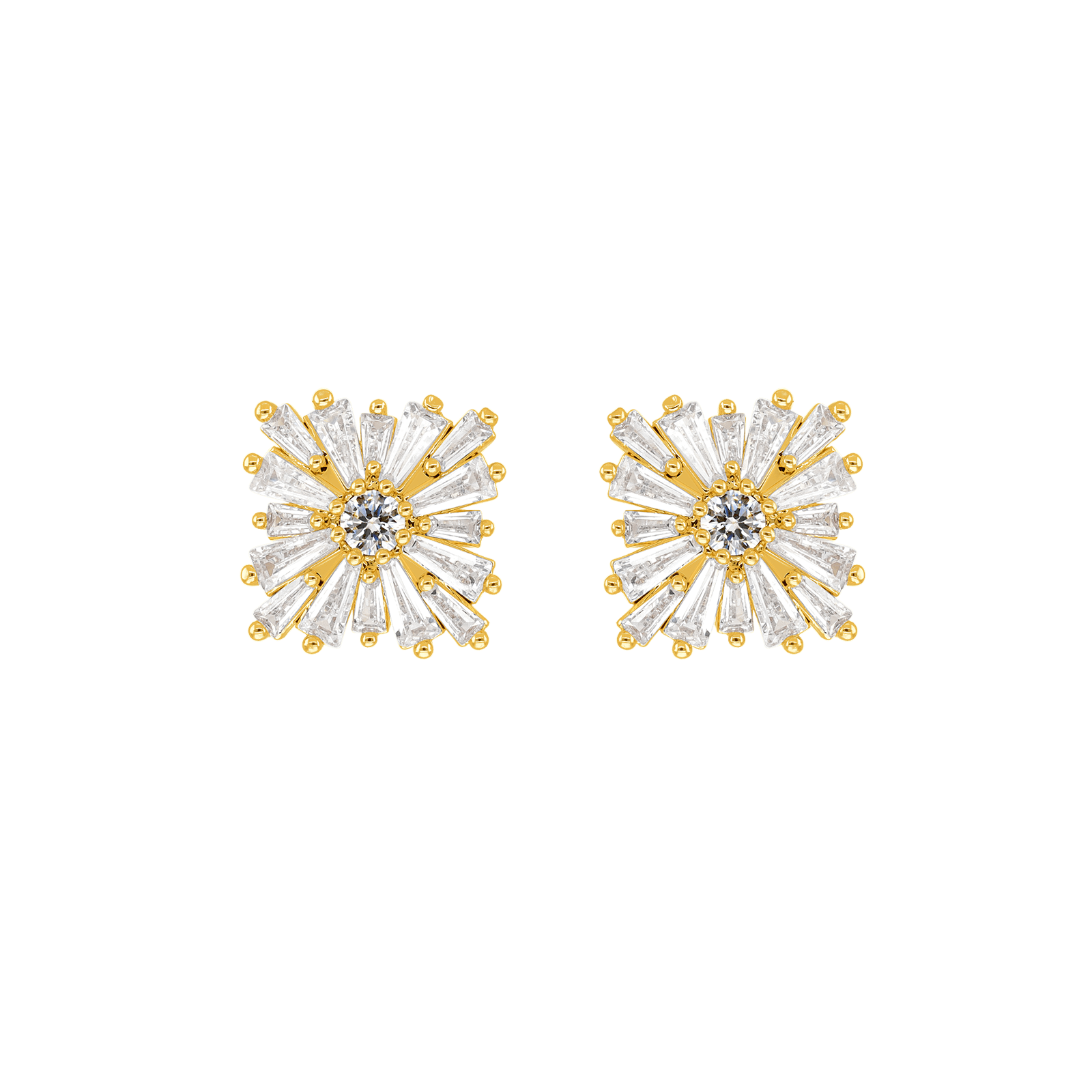Boucles d'Oreilles Plaqué or puce fleur barrette Oxydes blancs