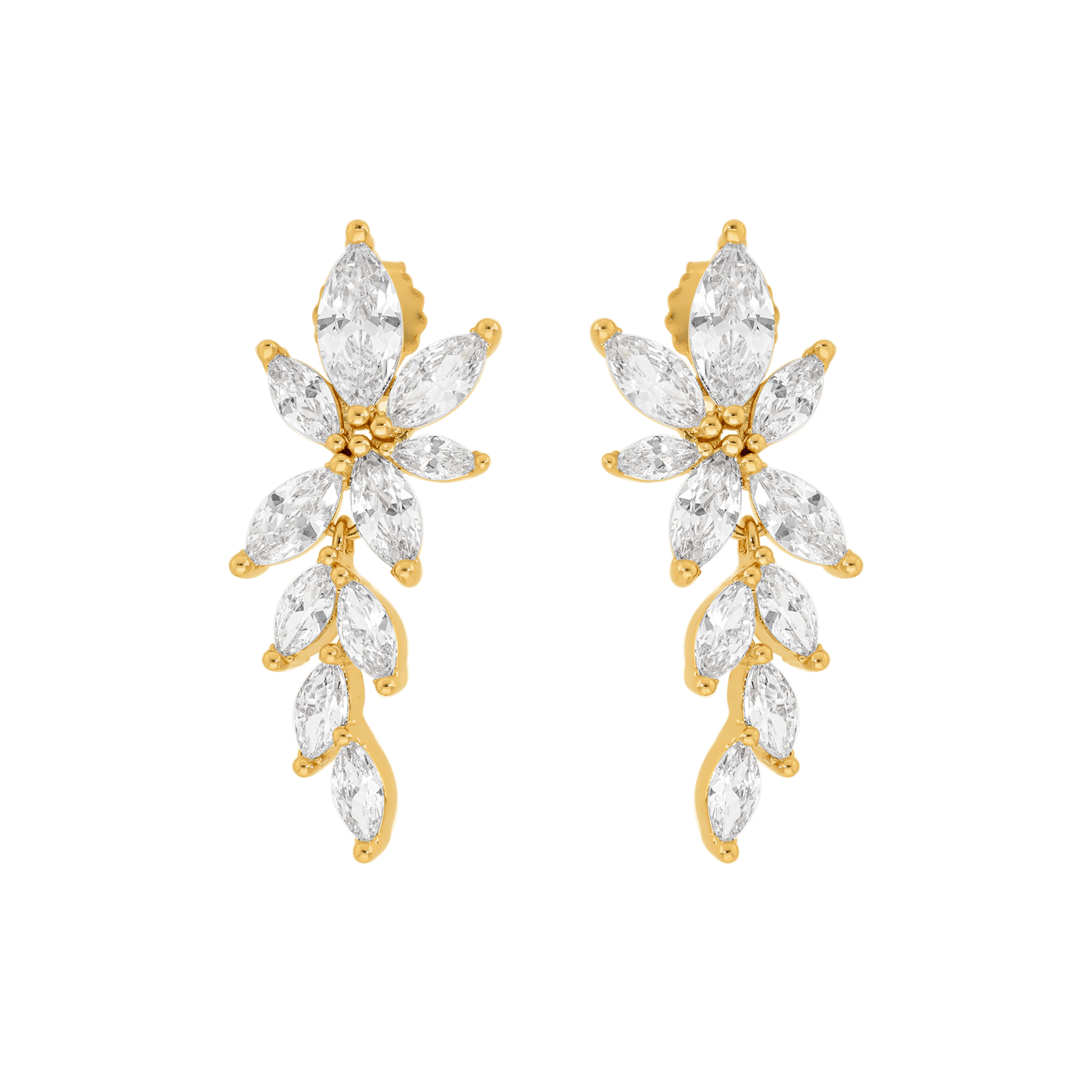 boucles d'oreilles Plaqué or feuille oxydes blancs