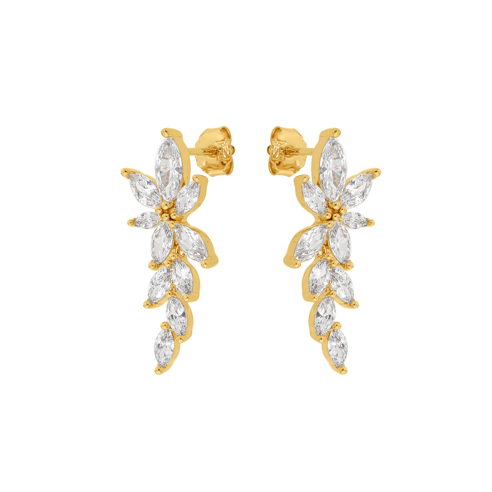 boucles d'oreilles Plaqué or feuille oxydes blancs