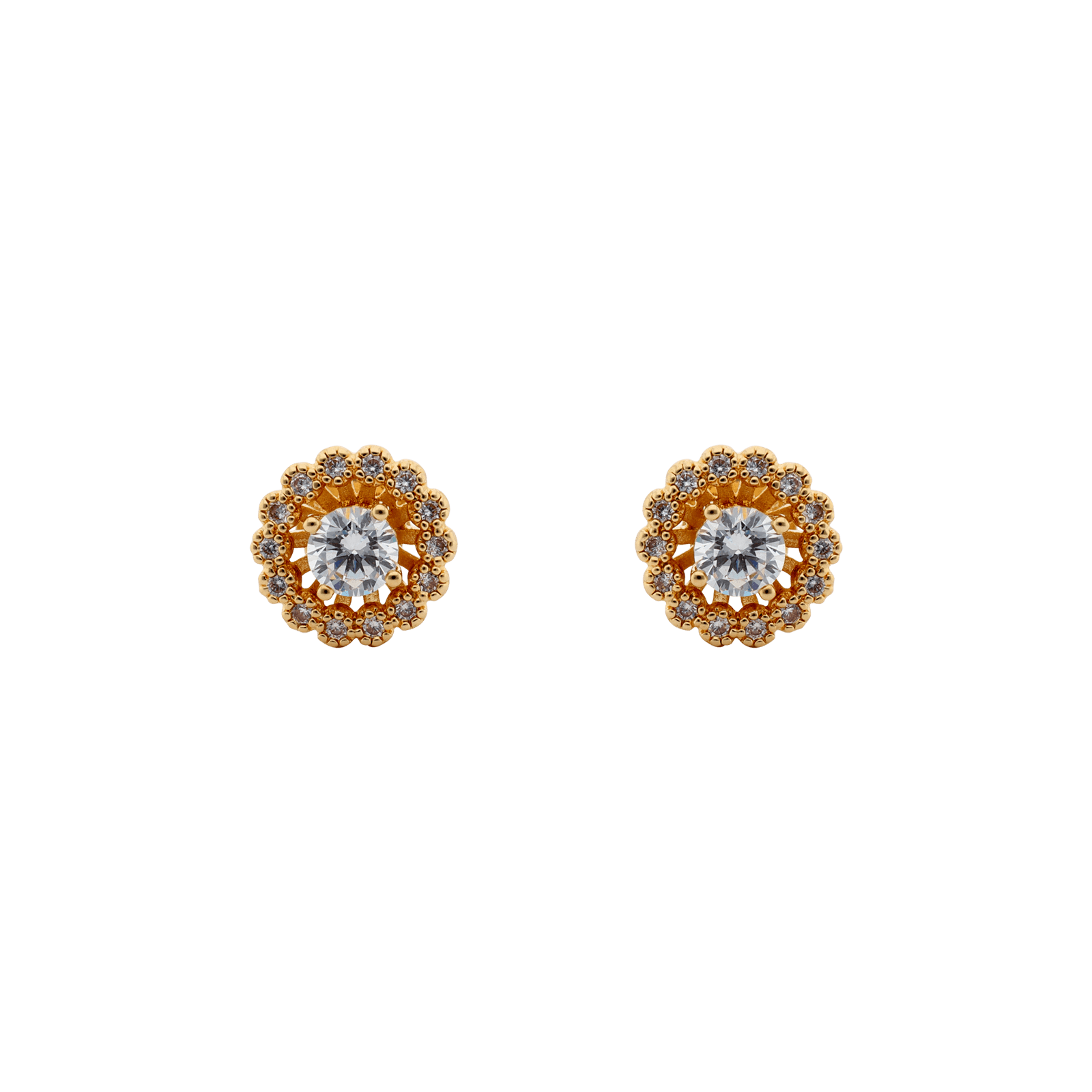Boucles d'Oreilles Plaqué or fleur Oxydes blancs