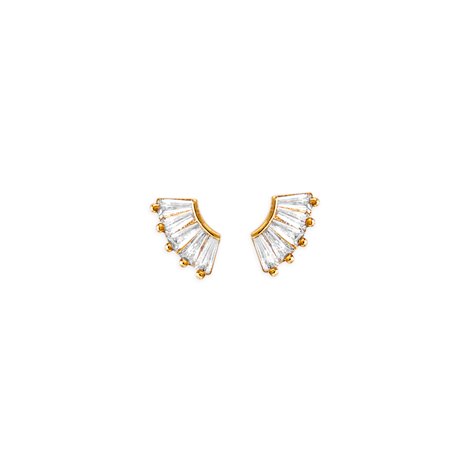 Boucles d'Oreilles Plaqué or forme éventail oxydes blancs