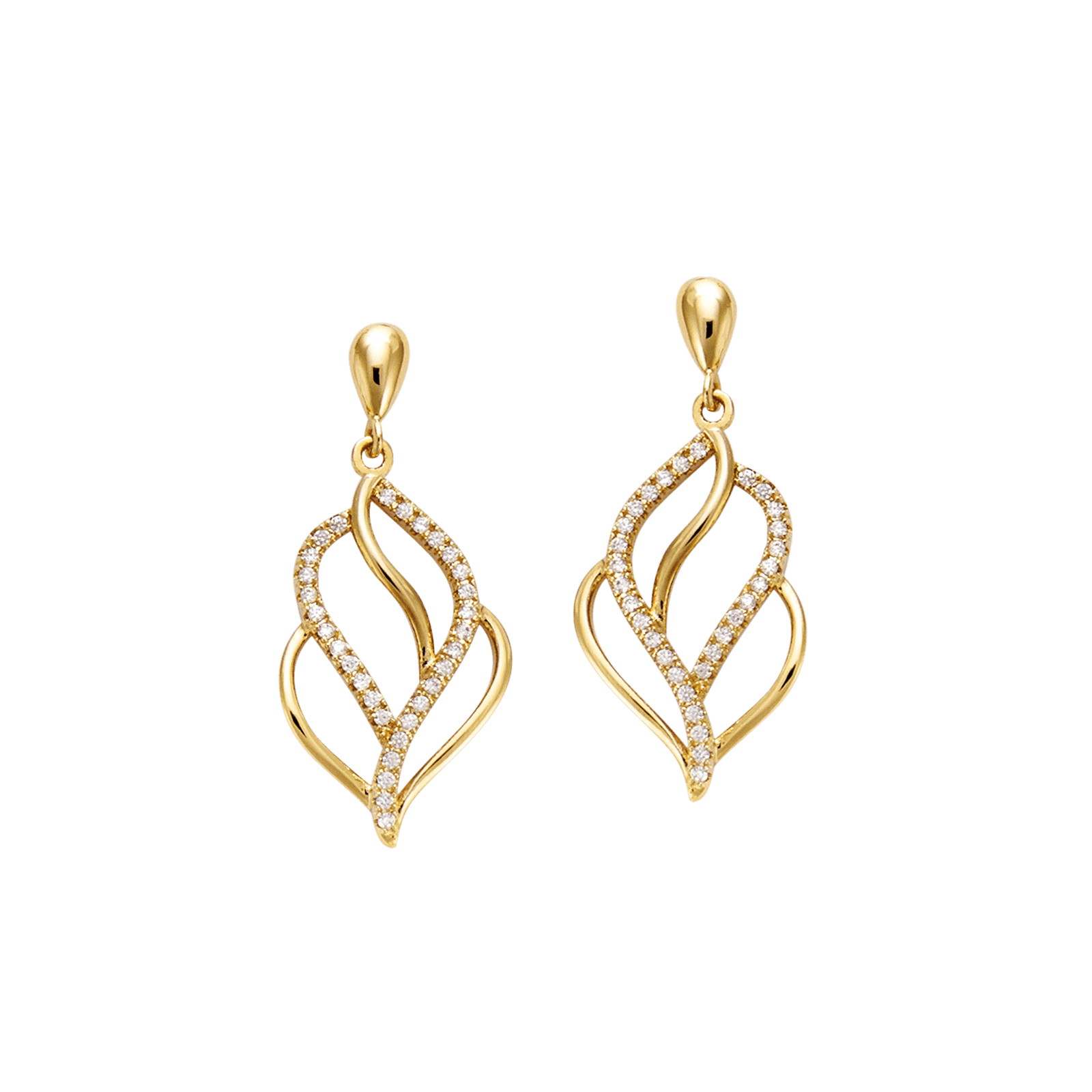 Boucles d'Oreilles Plaqué or goutte entrelacs oxydes blancs