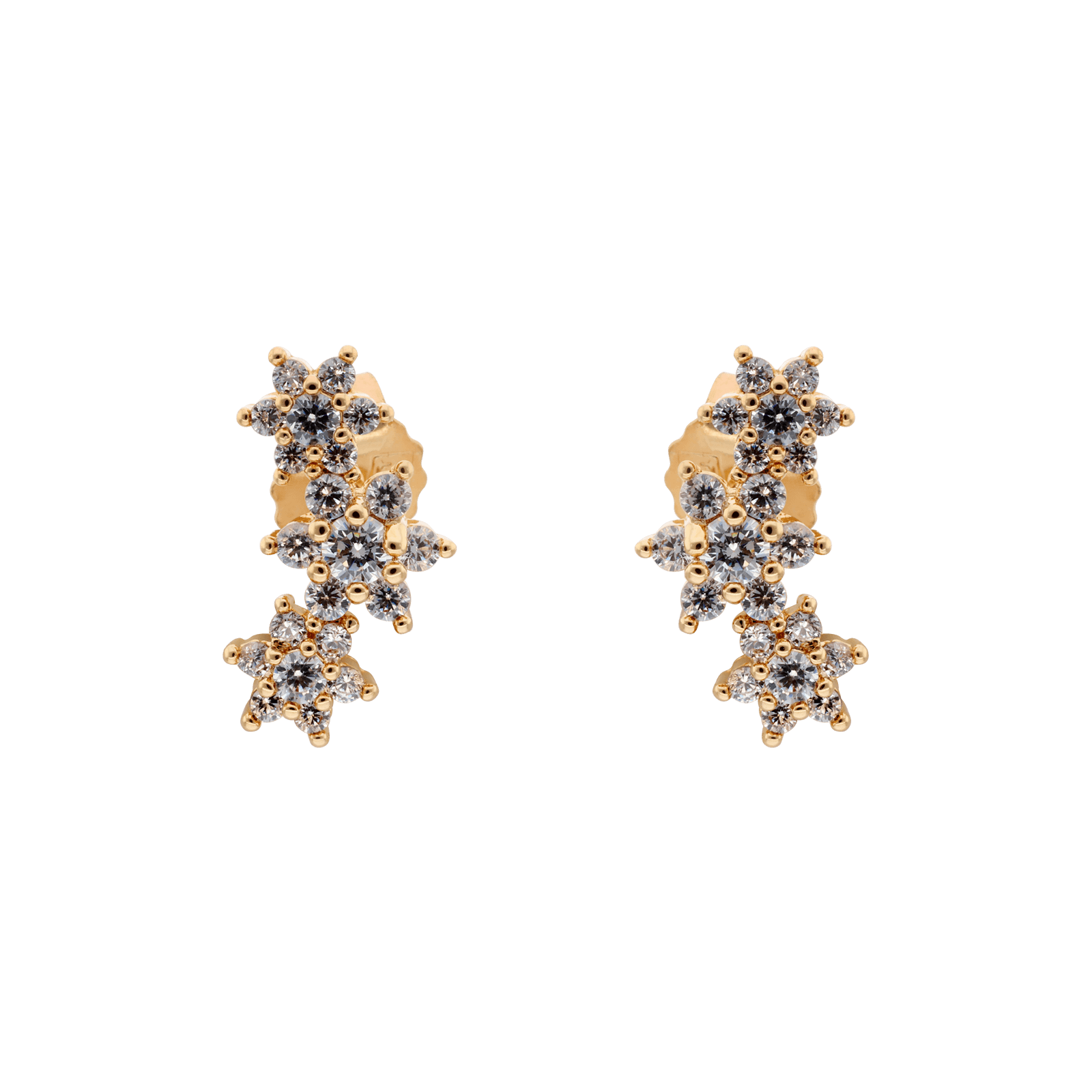 Boucles d'Oreilles Plaqué or lobe trio fleurs oxydes blancs