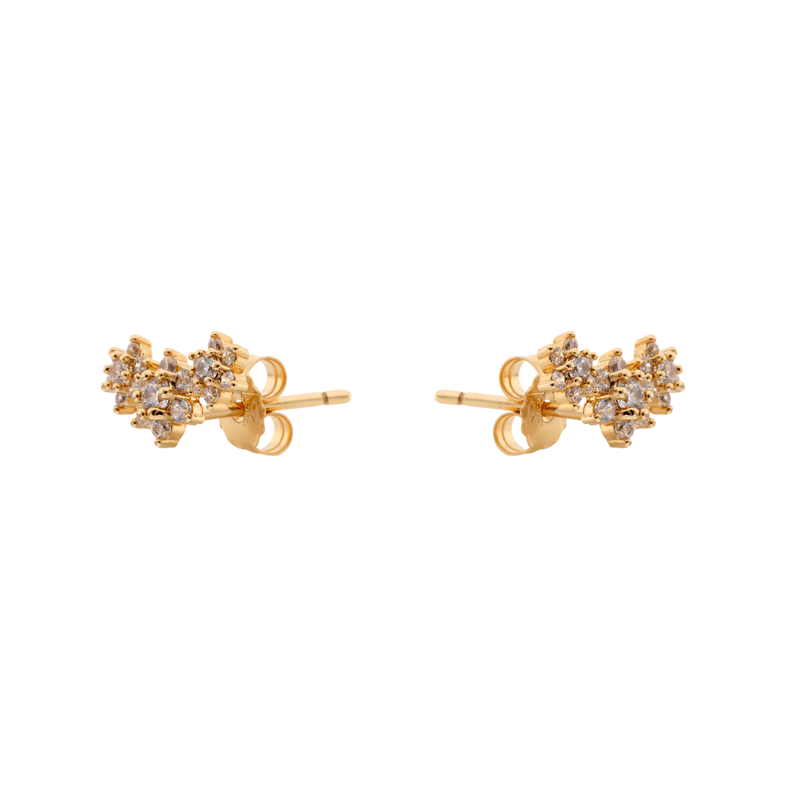 Boucles d'Oreilles Plaqué or lobe trio fleurs oxydes blancs