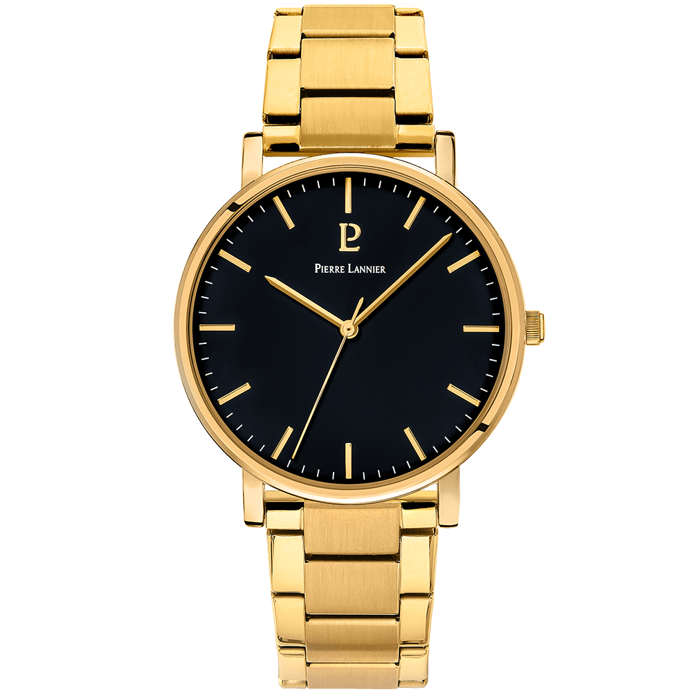 Montre Homme ESSENTIAL Cadran Noir Bracelet Acier  Doré