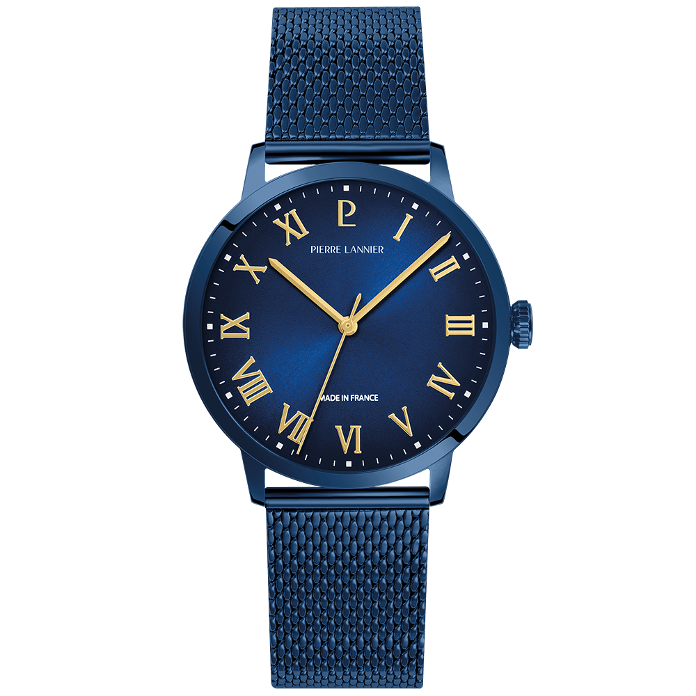 Montre Quartz Homme INTERVAL Bleu Cadran Bleu Bracelet Acier milanais Bleu 20 MM
