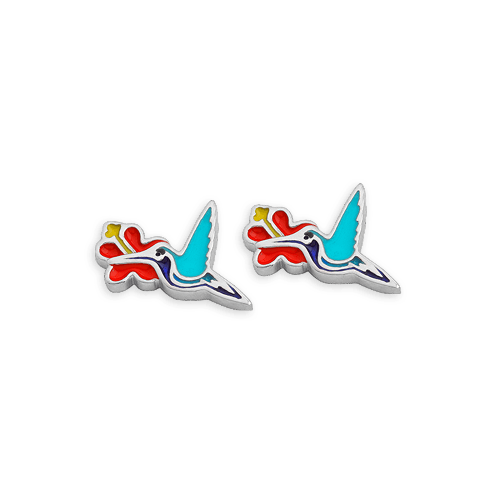 Boucles d'oreilles Argent Colibri et hibiscus