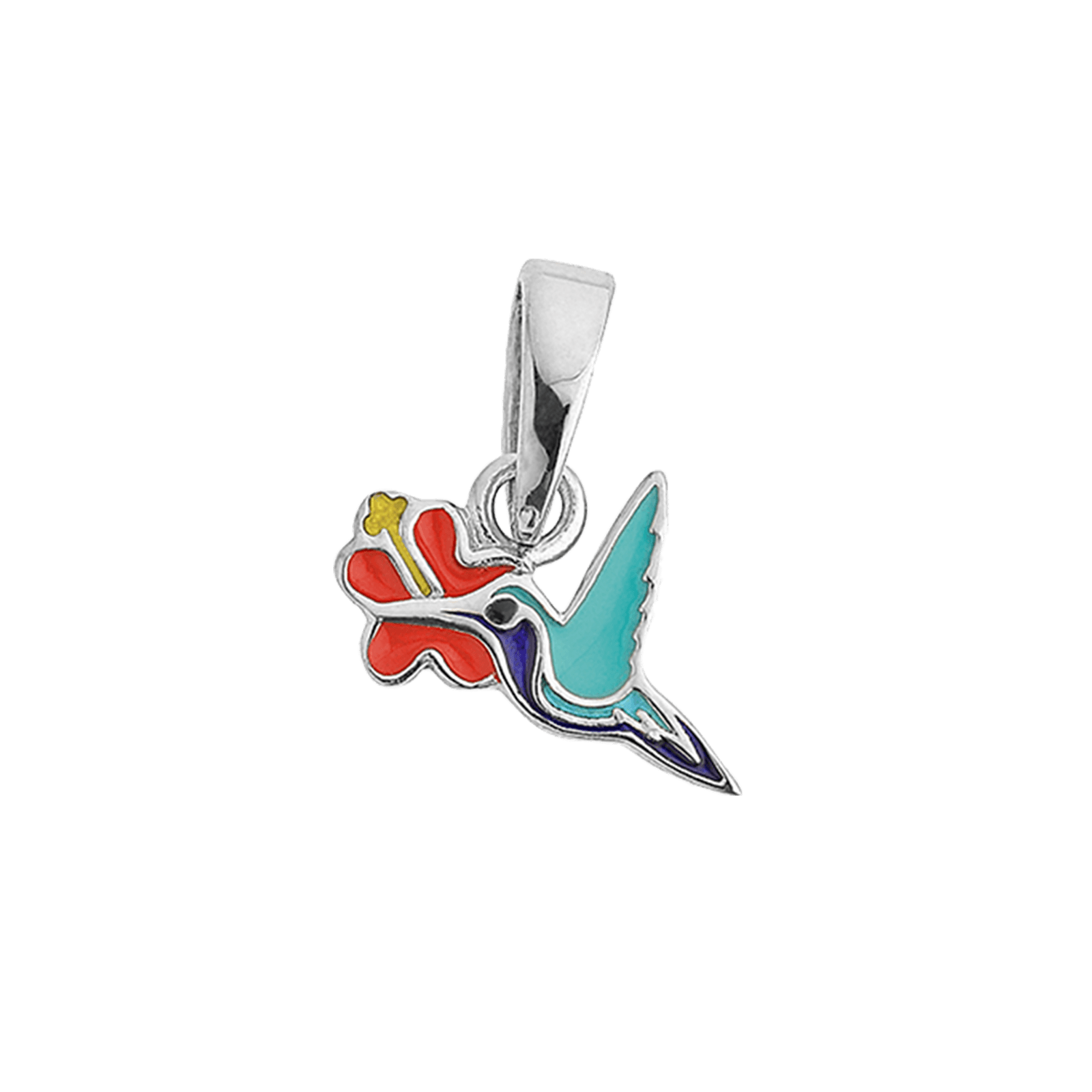 Pendentif Argent pendentif colibiri & hibiscus émaillé