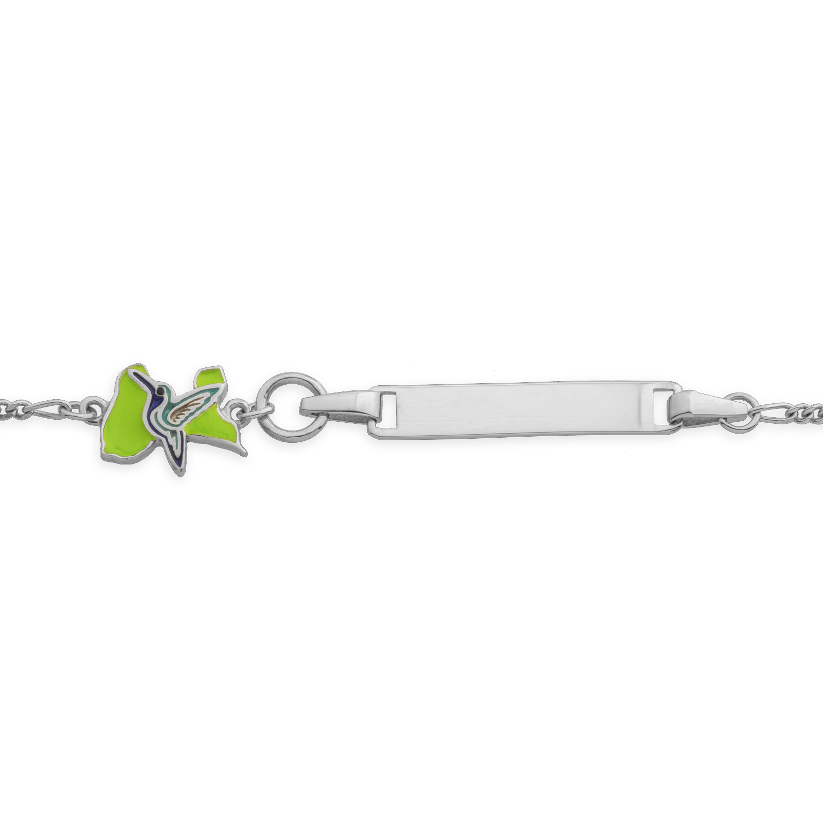 Bracelet Identité Argent925 Email Carte Guadeloupe Colibri